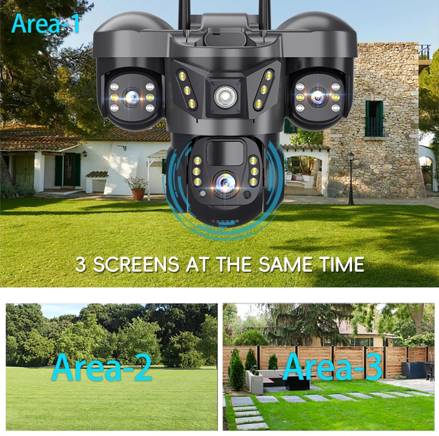 Image of Divine creation 4G Solar Triple Lens 5MP Outdoor CCTV Camera | 3-Screen View C158 Security Camera
