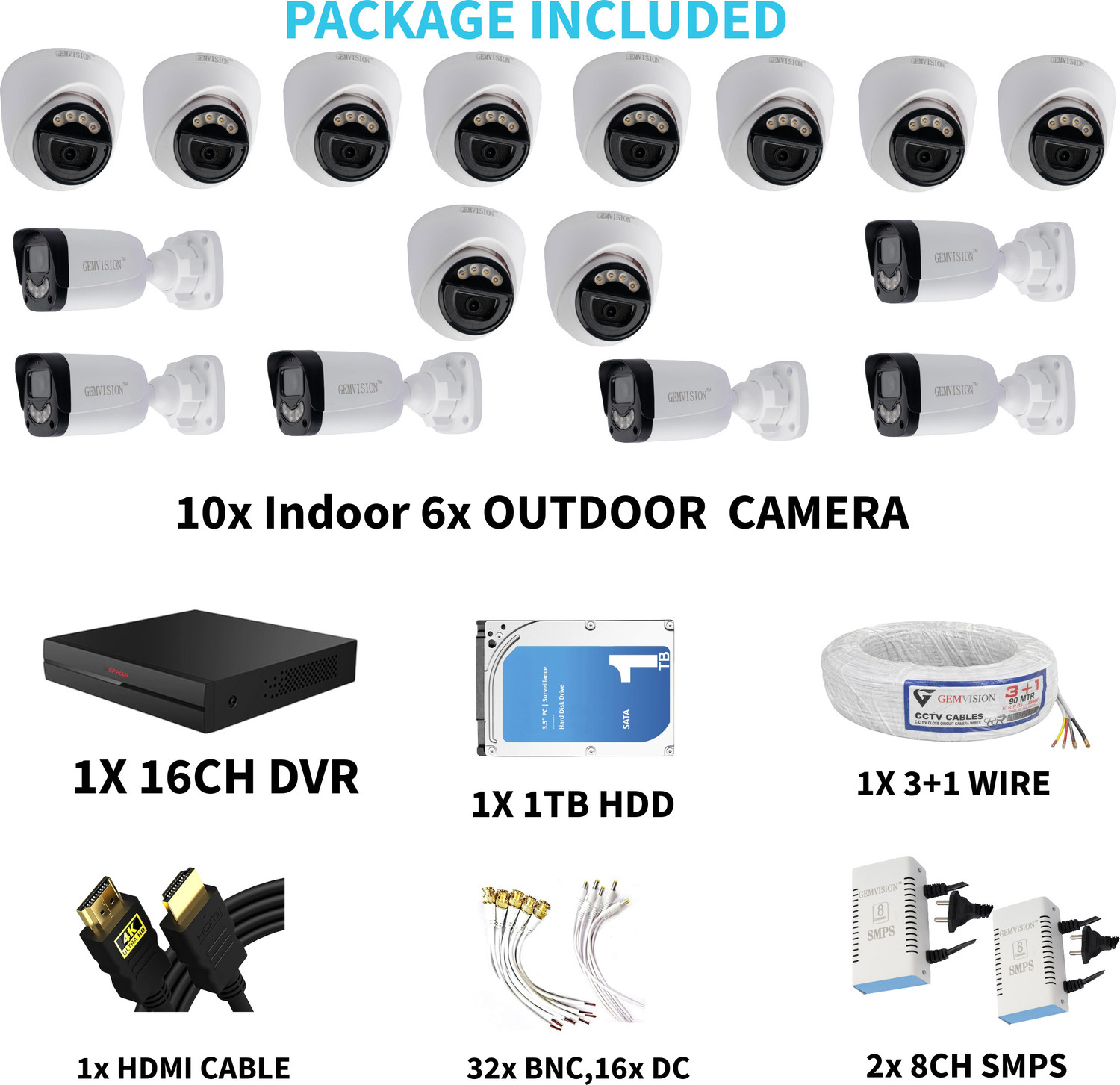 Image of CP PLUS 16 Camera 3MP CCTV Security Combo with 16CHDVR 1TB HDD Complete Installation Kit Security Camera