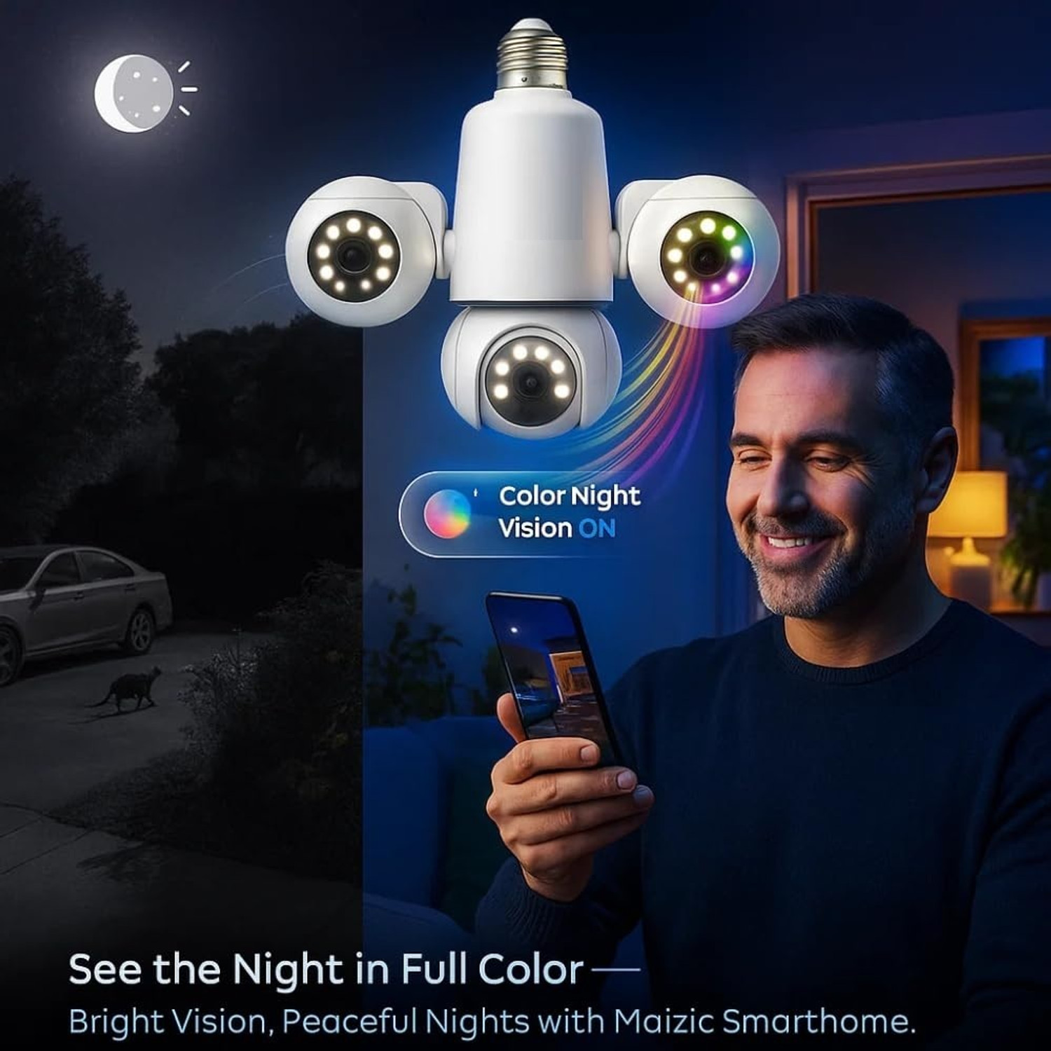 Image of OSQD Triple Lens WiFi Bulb CCTV Camera Wide View 360 PTZ Camera Security Camera