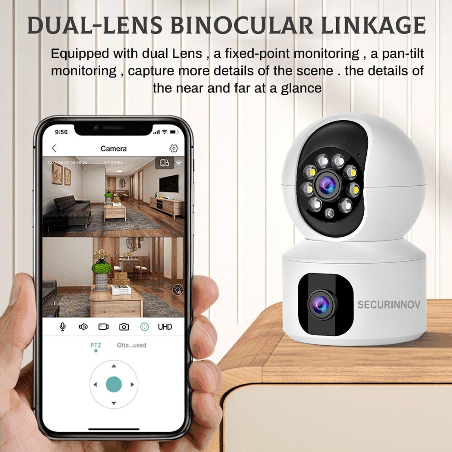 Image of securinnov 5M WiFi Dual Lens Security | 360 Rotation Full HD CCTV Camera Security Camera