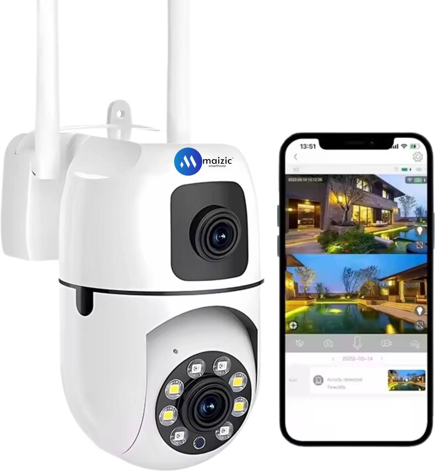 Maizic Smarthome Supercam Mini Dual Lens/Screen 2in1 PTZ+Bullet 5+5MP Wifi Wireless Indoor Camera Security Camera