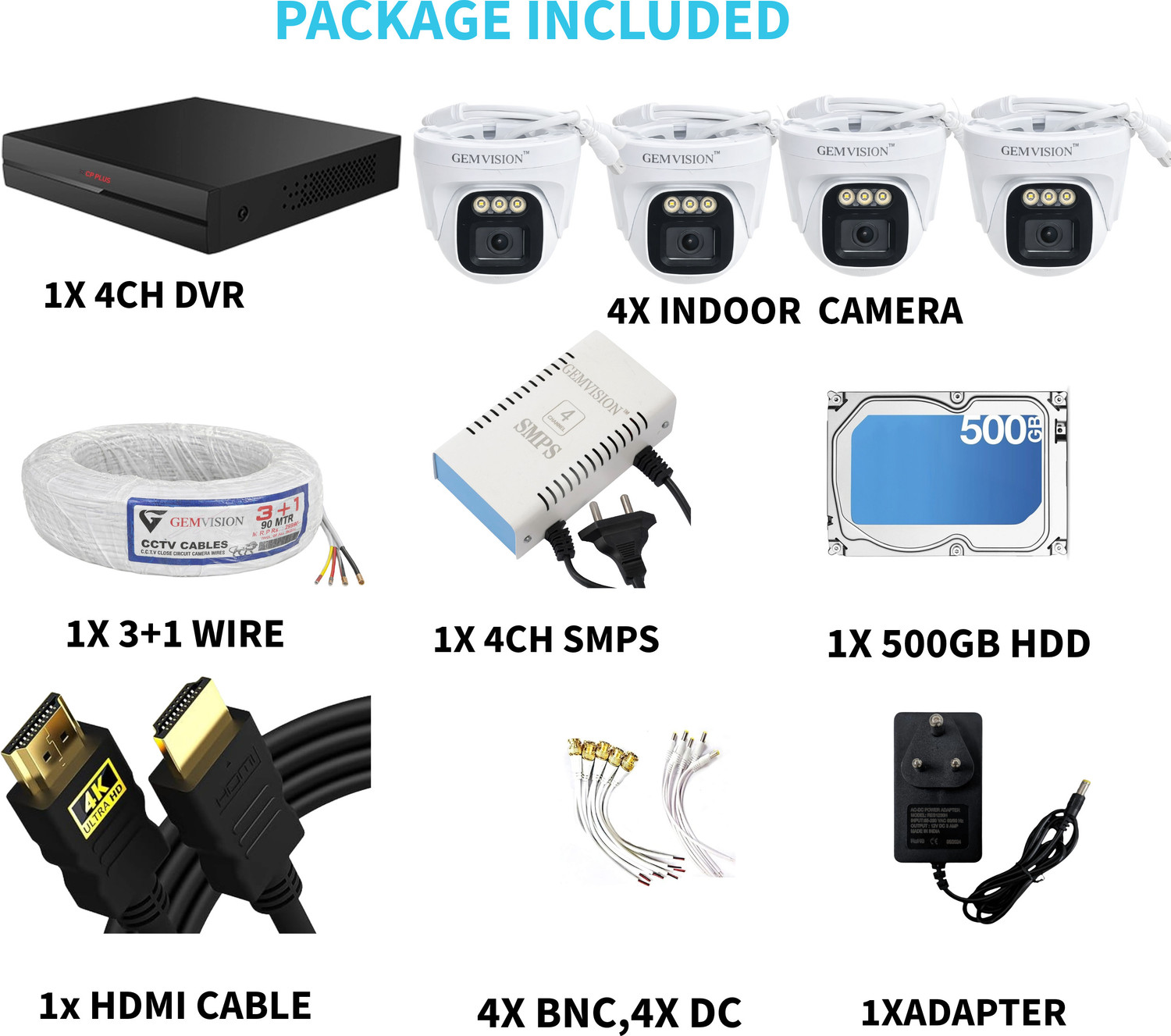 Image of CP PLUS 3MP Color Night Vision CCTV Camera Set 4 Indoor Camera 4CH DVR 500GB HDD Set Security Camera