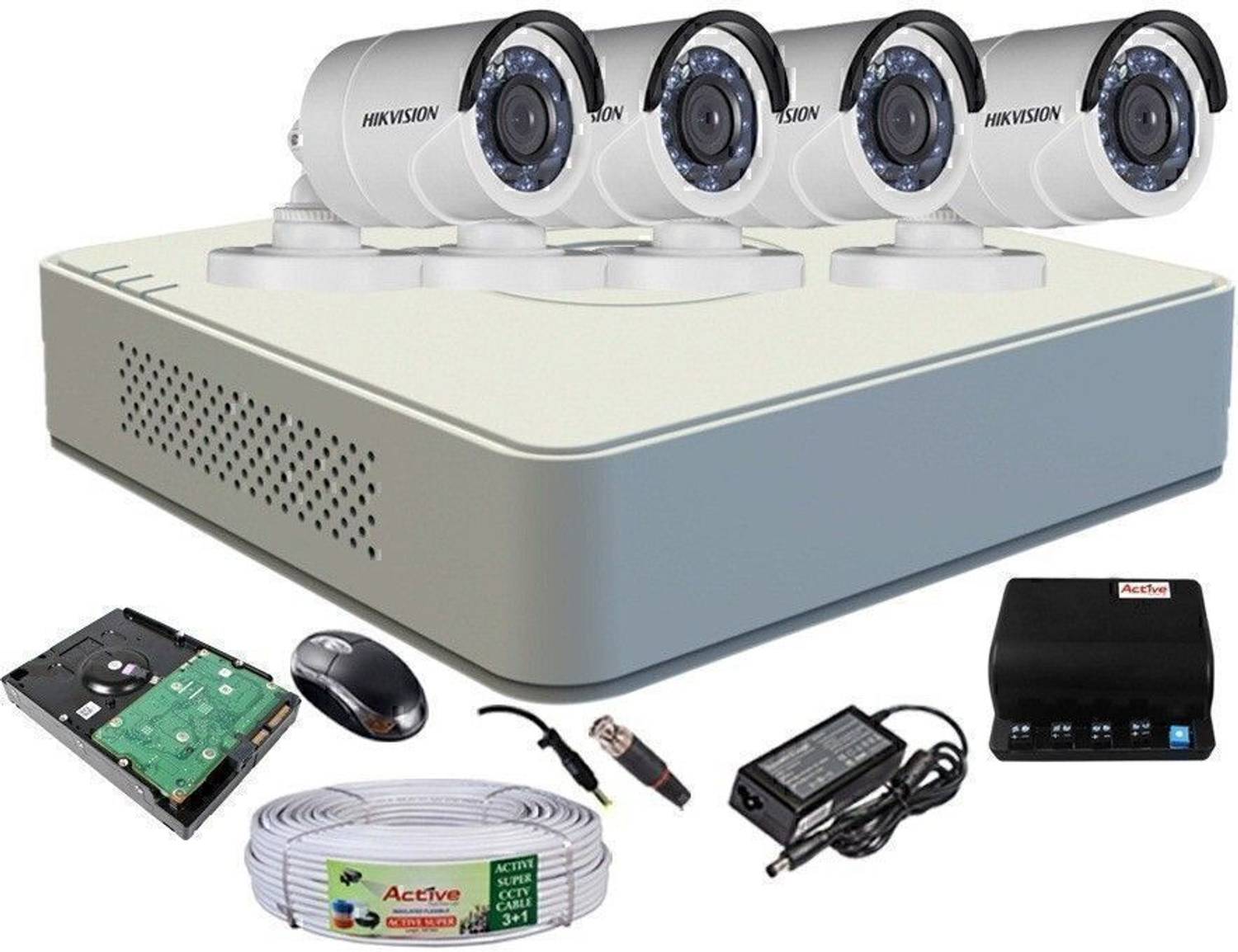 HIKVISION HIKVISION DS-7A04HGHI-F1/N OR DS-7A04HGHI-F1/ECO 1PCS DS-2CE1ACOT-IRP OR DS-2CE1ACOT -IRP/ECO BULLET CAMERA 4PCS 1TB HDD COMBO KIT Security Camera