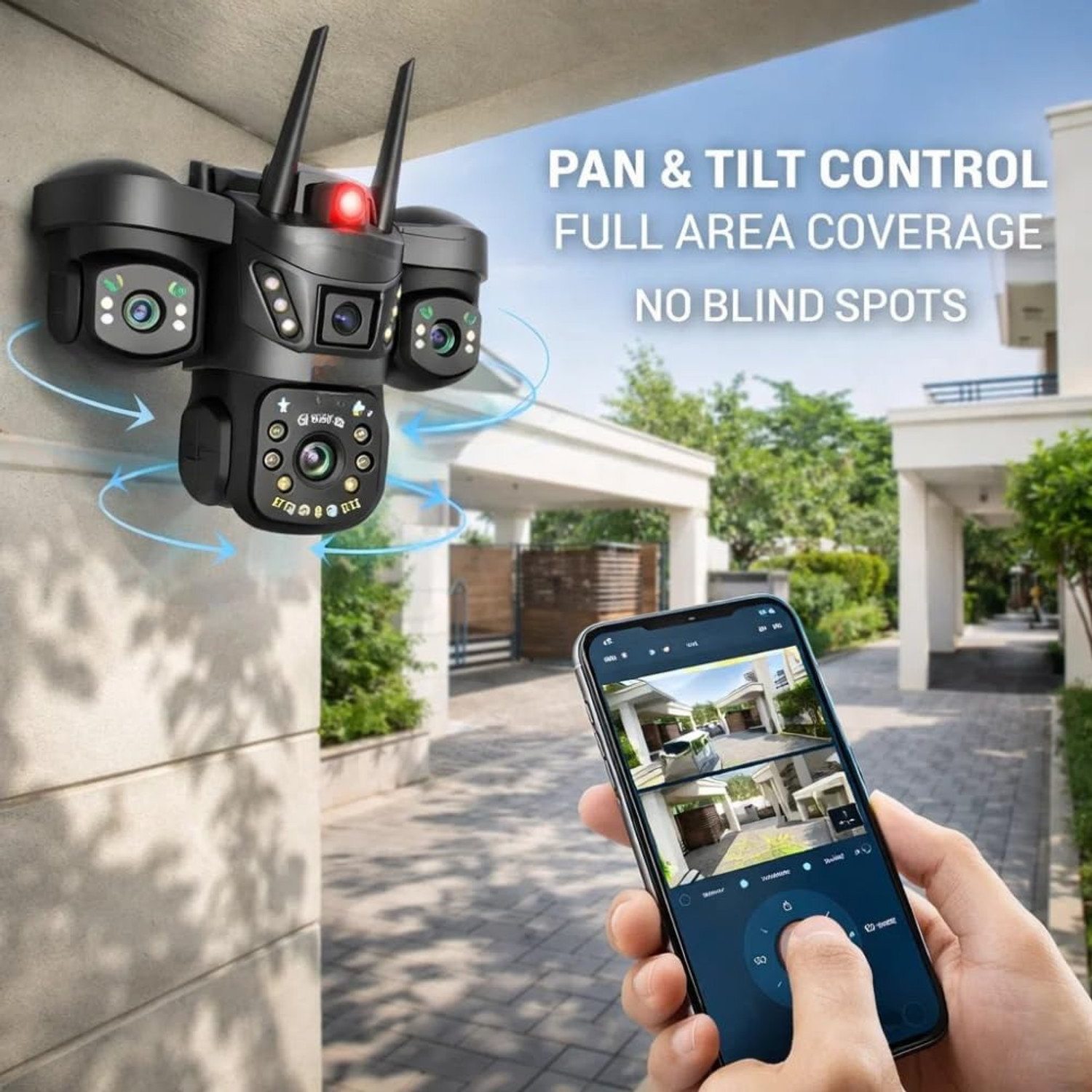 Image of Supercams Trion Triple Lens WiFi CCTV Camera | (5MPx3) Ultra HD Outdoor Security Camera