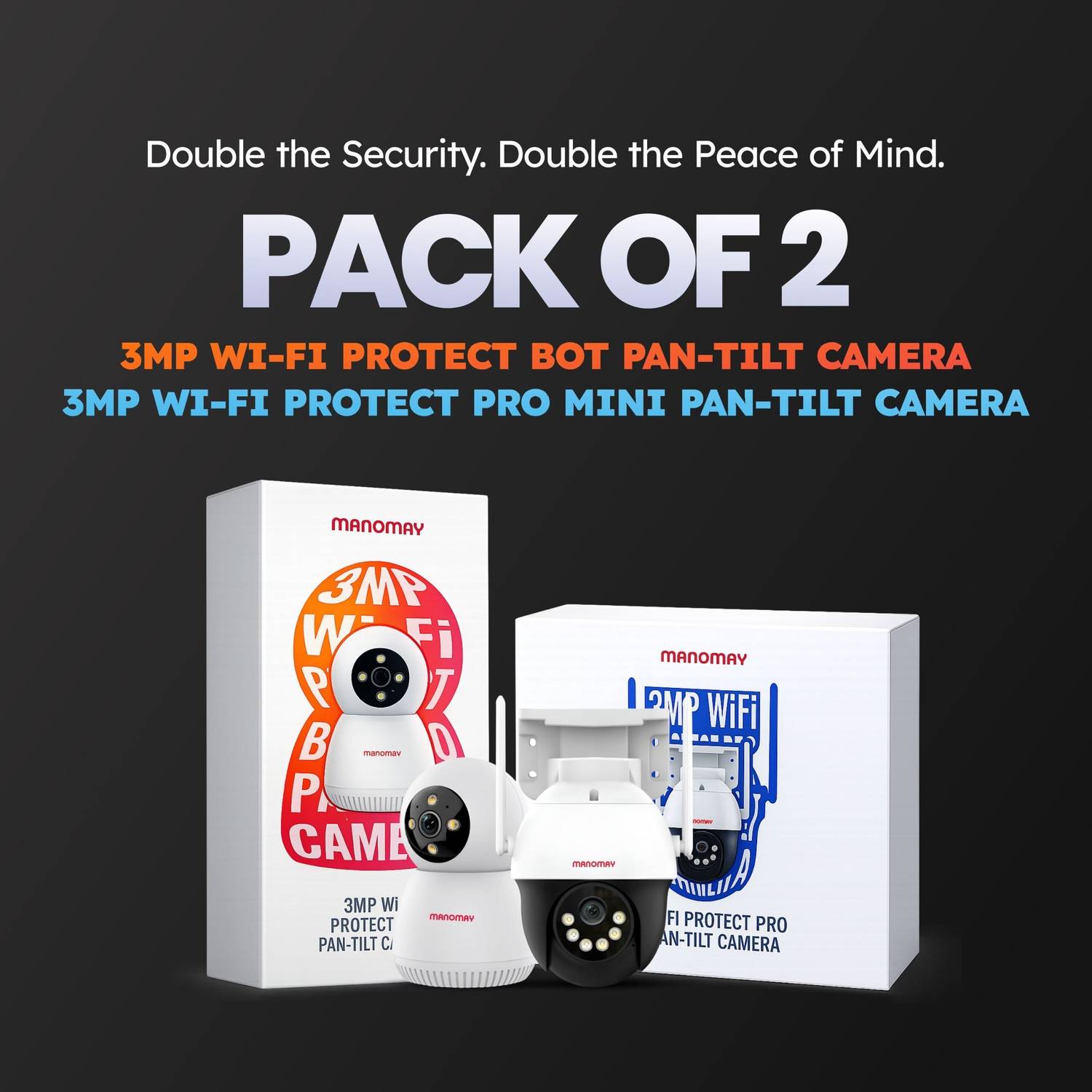 Manomay Pack of 2 3MP WiFi Pan Tilt CCTV Cameras - Image 3