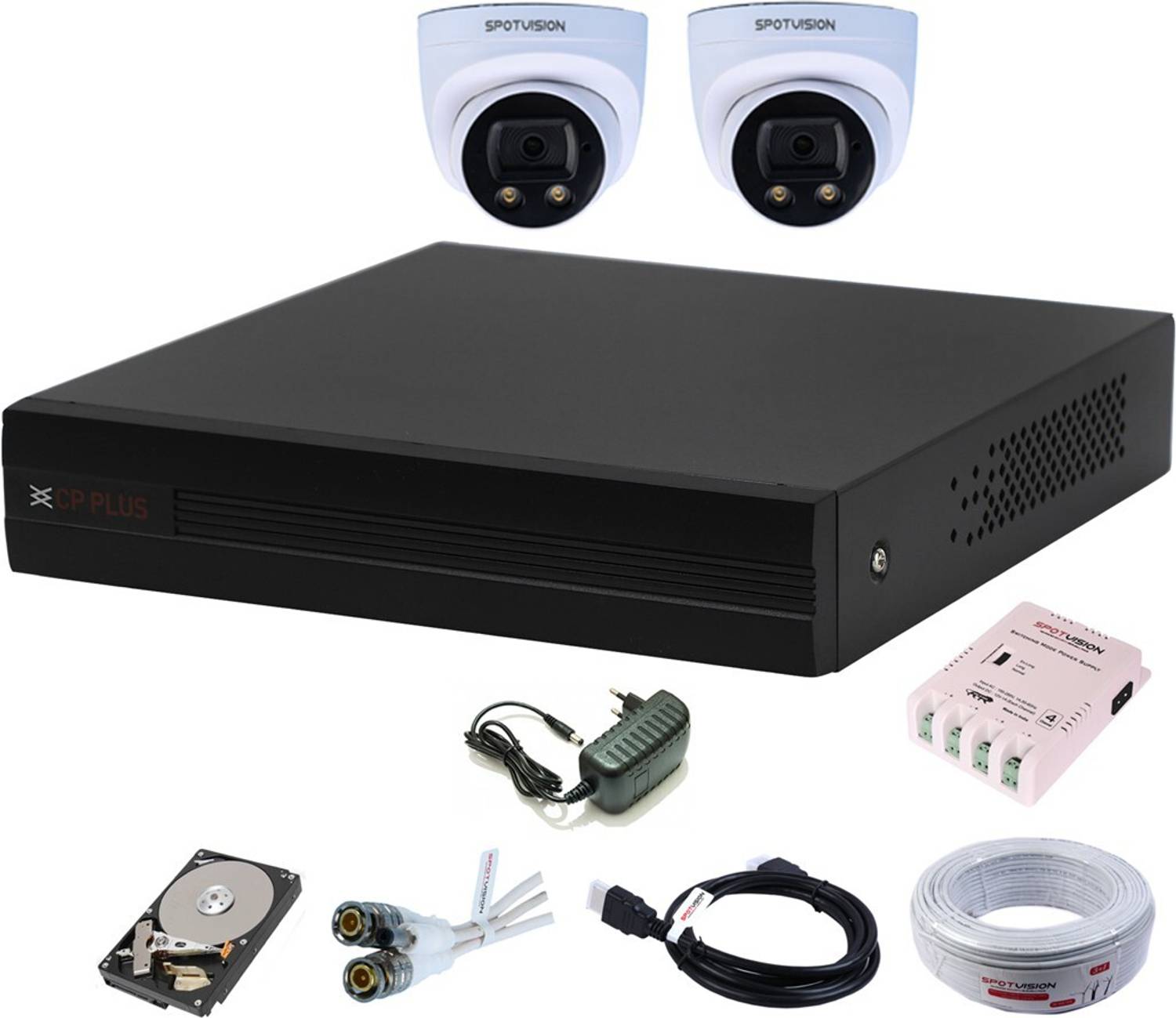 CP PLUS 4 Channal HD DVR 1080p 1Pcs,Colorful View In Nightvision Indoor Camera 2.4 MP 2Pcs,500 GB Hard Disk,Full combo set Security Camera