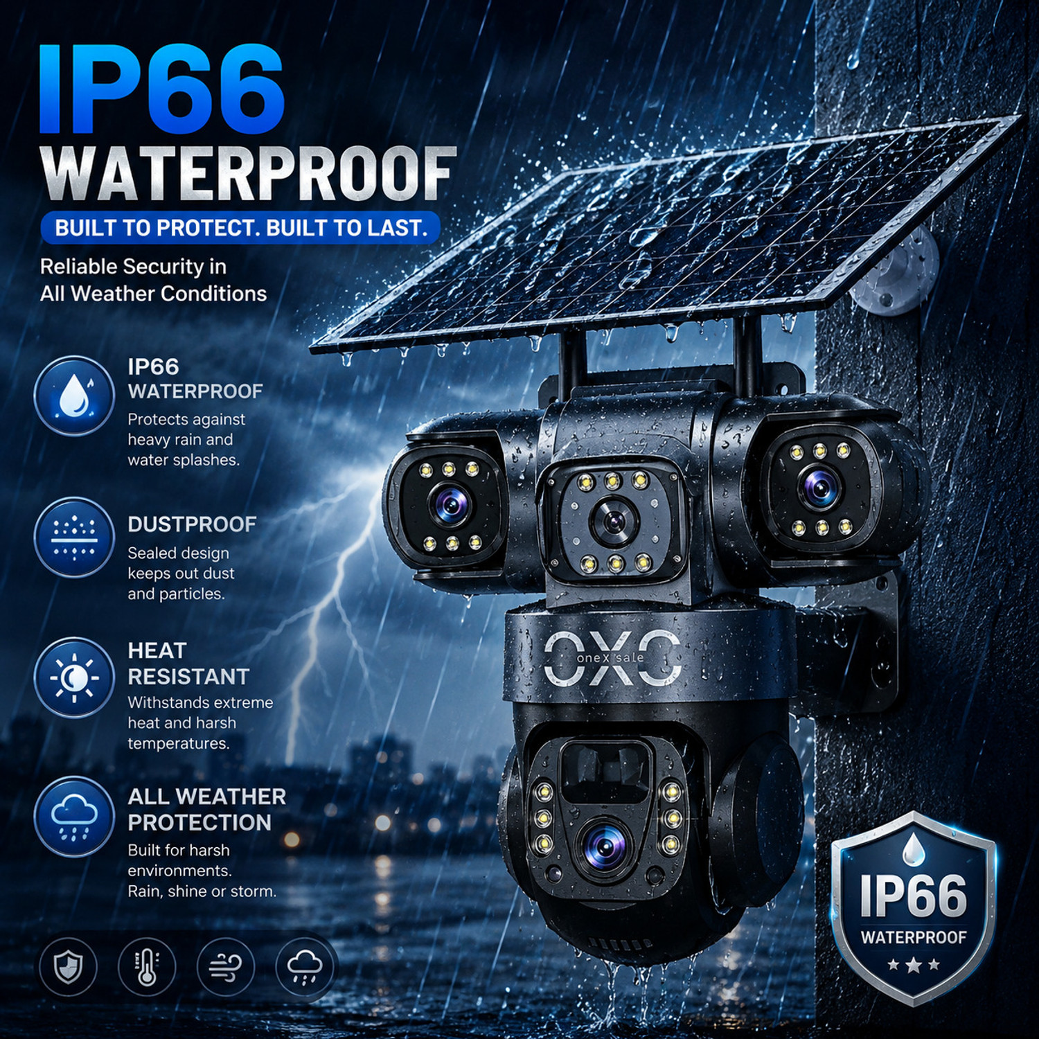 Image of OneXsale 12MP FHD 4G Solar Powered 360View PTZ 3 Lens Night Vision Security Camera
