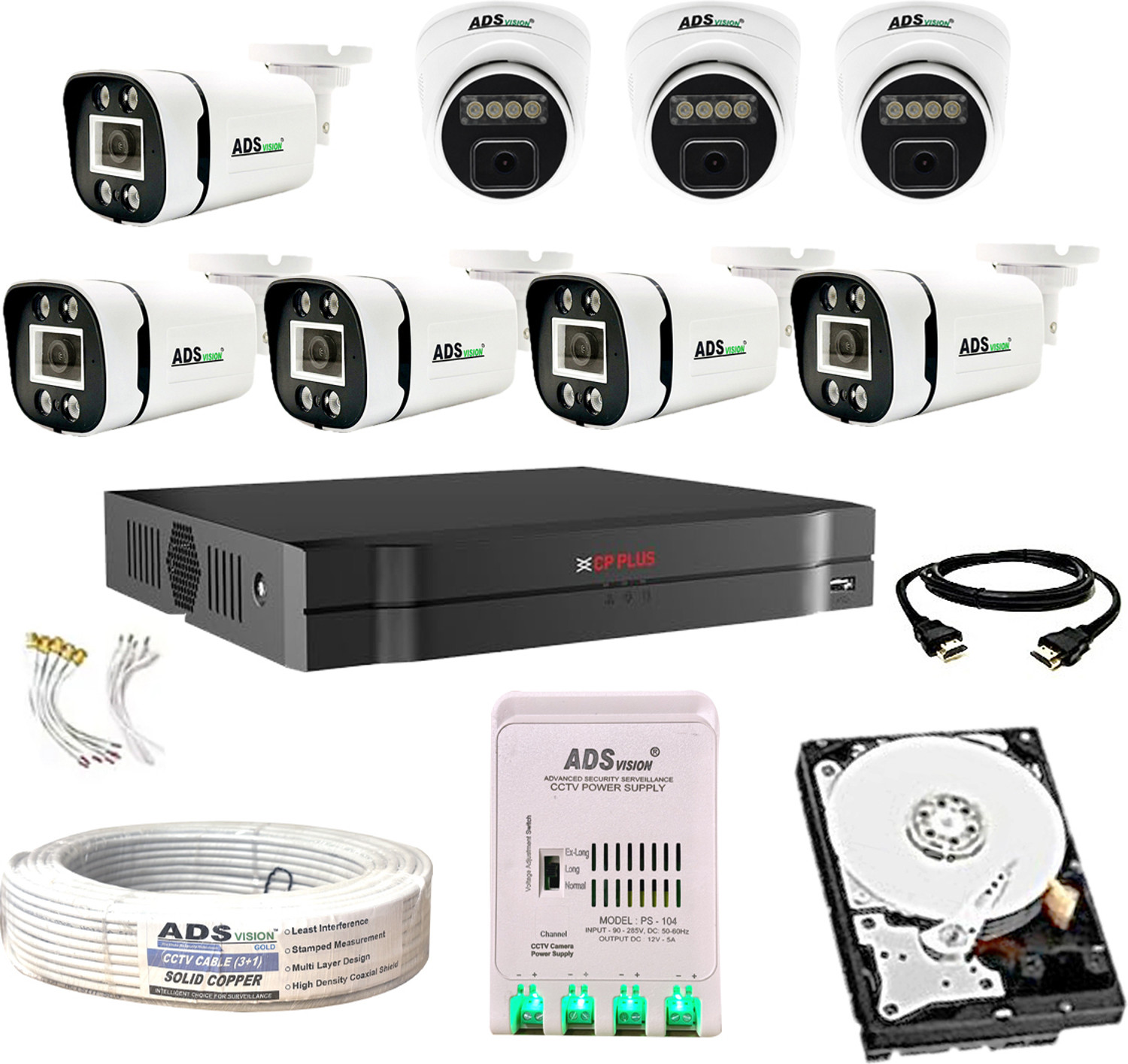 Image of CP PLUS 8CH. Hybrid DVR, 5B /3D CAMERA COLOUR VIEW NIGHT VISION WITH AUDIO COMBO SET Security Camera