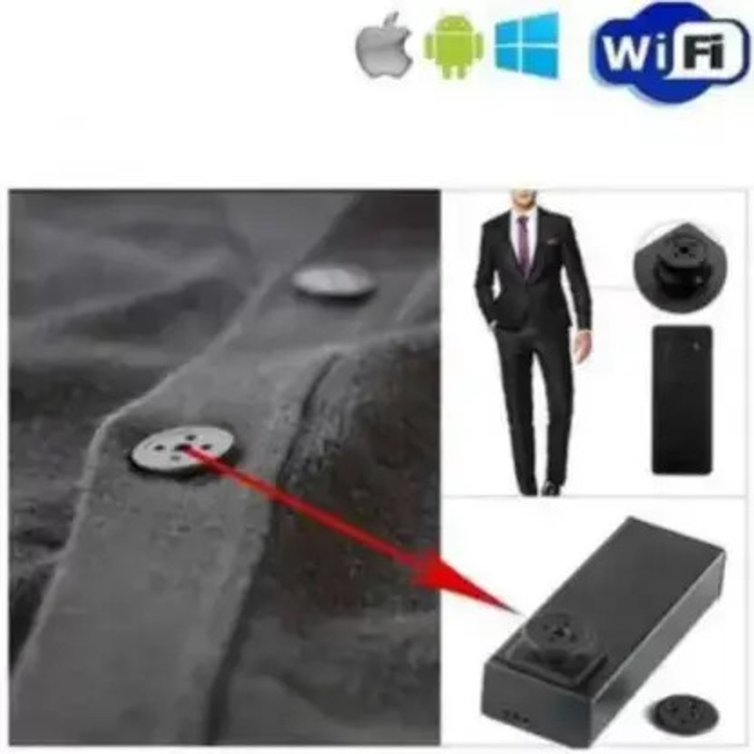 Image of PERAMISYM Hidden Spy Camera Button with HD Video, Audio Recording, Supports 32GB MicroSD Spy Camera