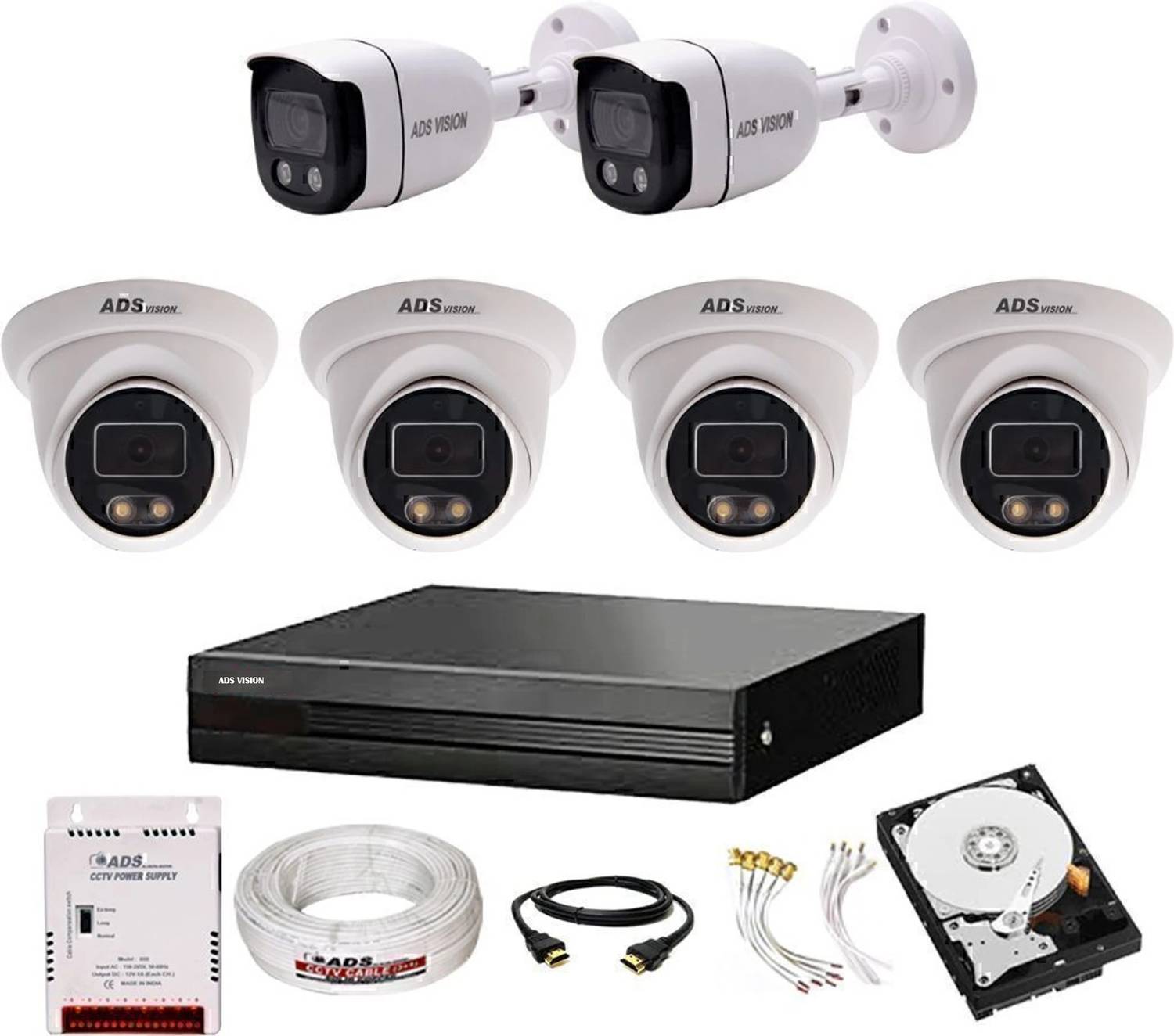 ADS VISION 8CH. Hybrid DVR, 2B/4D CAMERA COLOR VIEW NIGHT VISION COMBO SET With 1TB HDD Security Camera