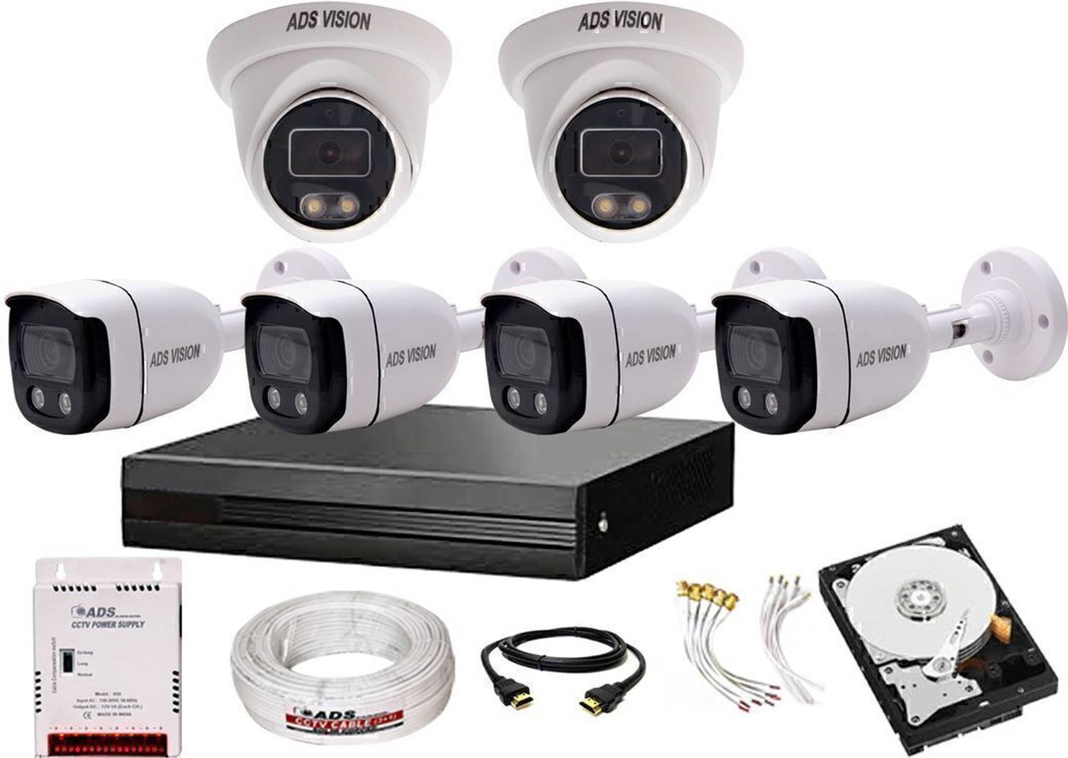ADS VISION 5MP DVR 3MP HD 2D/ 4B COLOR VIEW NIGHT VISION Camera Full Set With 500GB HDD Security Camera