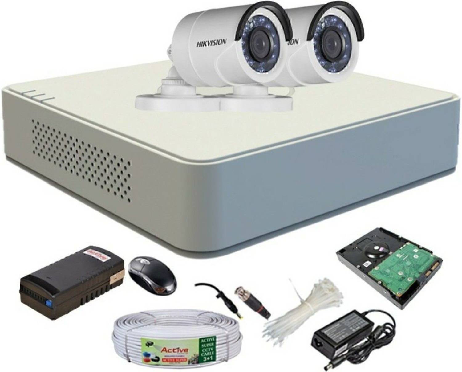 HIKVISION Hikvision DVR DS-7A04HGHI-F1/N OR DS-7A04HGHI-F1/ECO 1PCS BULLET CAMERA DS-2CE1ACOT-IRP OR DS-2CE1ACOT -IRP/ECO 2PCS 90METAR CABLE 500 GB HDD COMBO KIT Security Camera