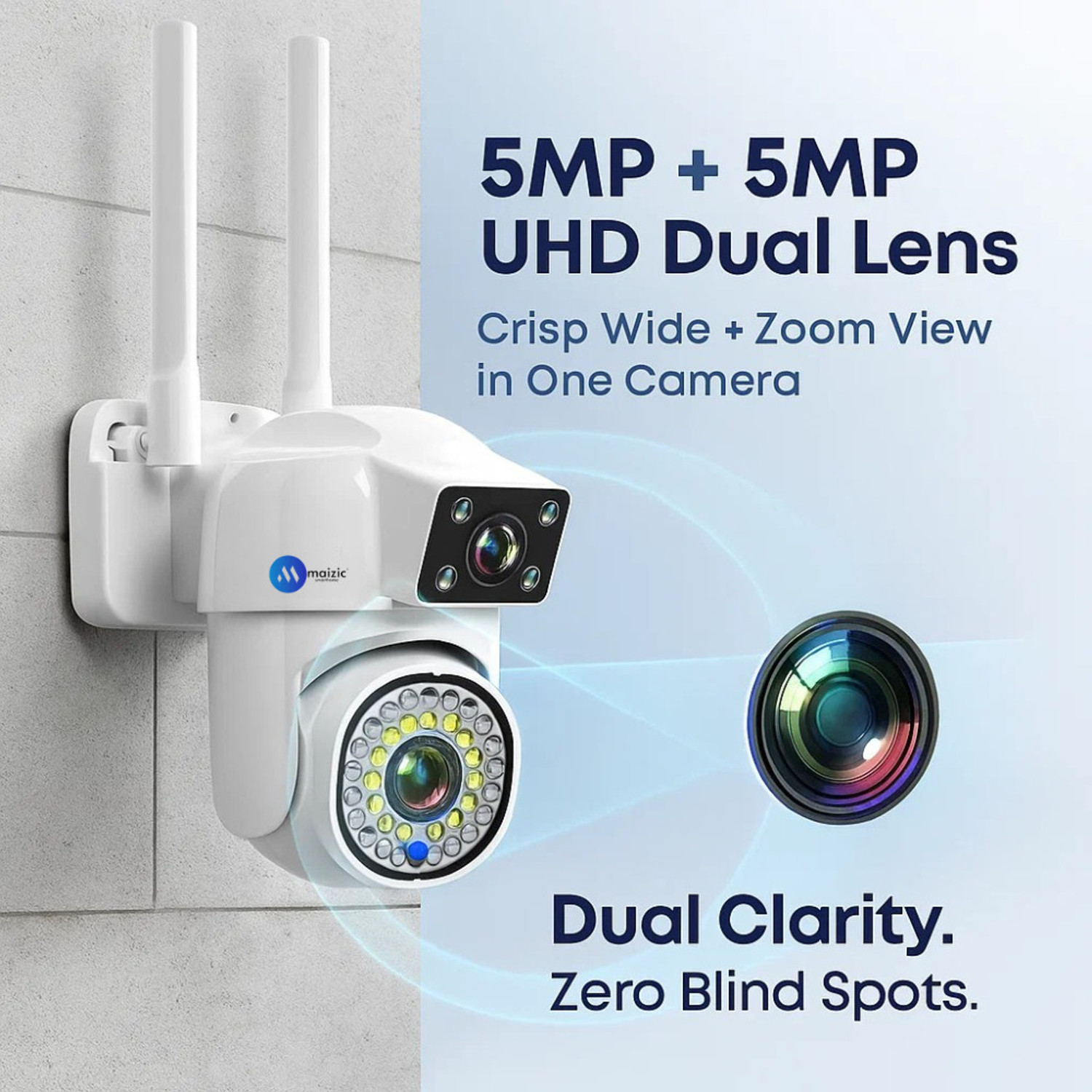 Image of Maizic Smarthome SuperCam 36IRs White 5+5MP UHD Dual Lens /Dual Screen WiFi Outdoor CCTV Camera Security Camera