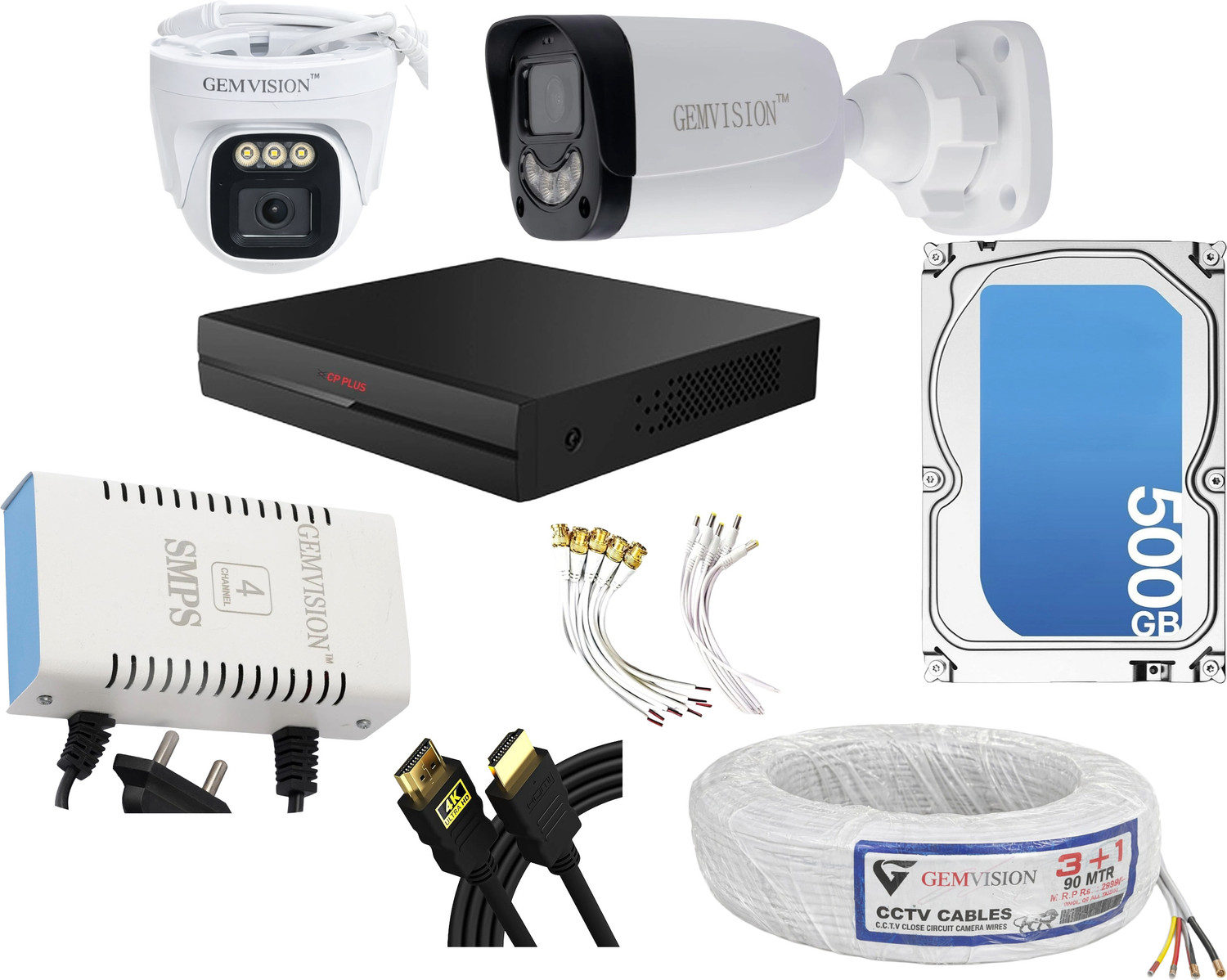 Image of CP PLUS 4 Channel 3MP Color Night Vision CCTV Camera System with Audio 1 Bullet 1 Dome Security Camera