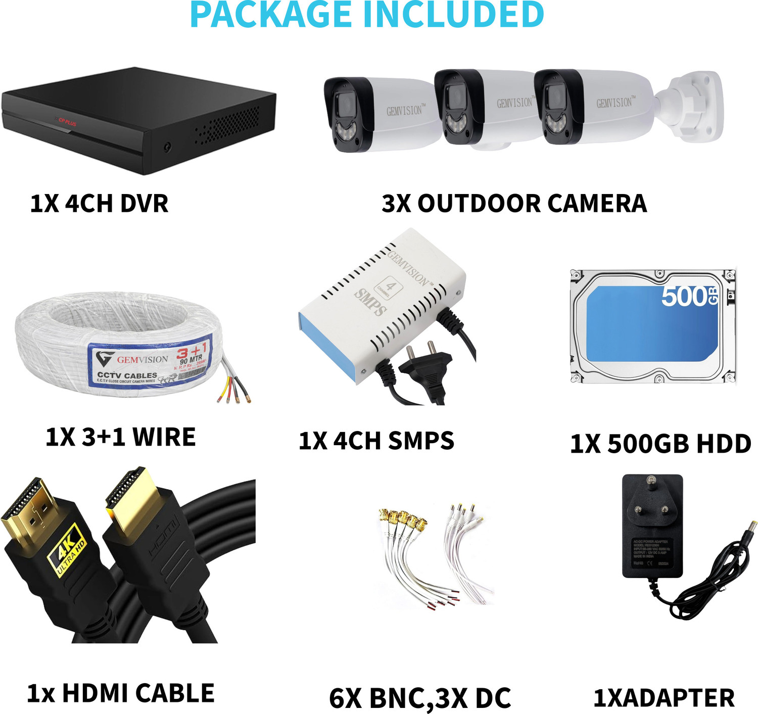 Image of CP PLUS 3MP Color Night Vision CCTV Camera Kit 3 Bullet Cam 4CH DVR 500GB HDD Set Security Camera