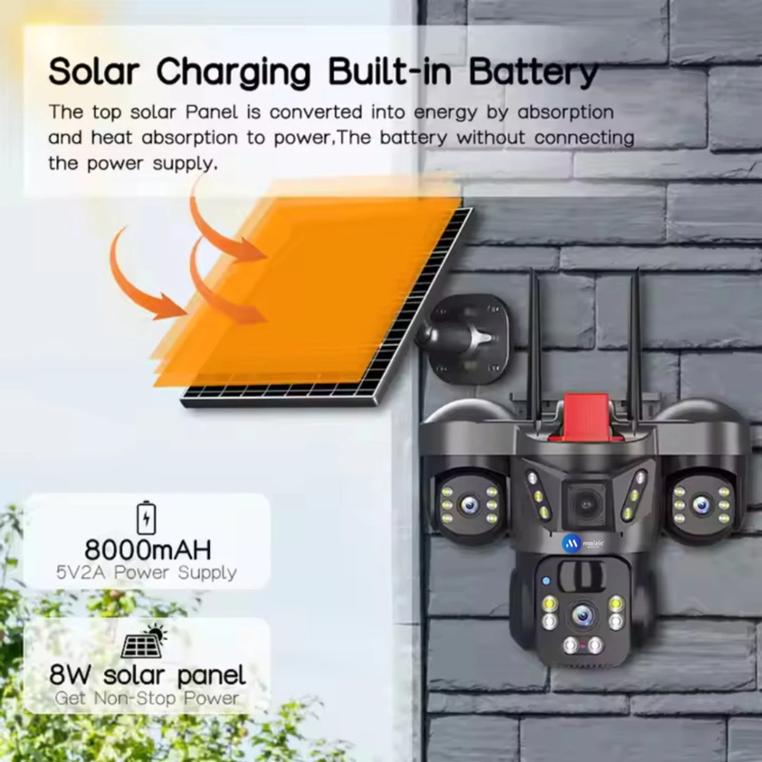 Image of Maizic Smarthome Trion 4G Solar Triple Lens 5MP*3 Outdoor CCTV Camera | 3-Screen View Security Camera