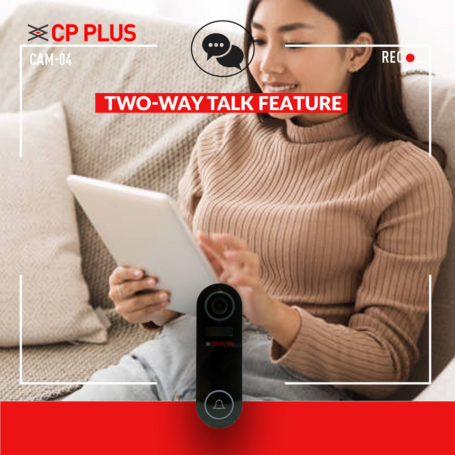 Image of CP PLUS CP-L23 2MP Wi-Fi Doorbell with Wide Angle View, Night Vision & Security Camera