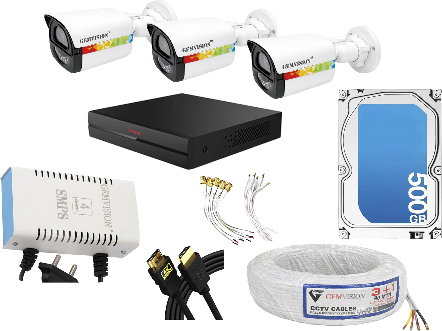 Image of CP PLUS 3MP Color Night Vision CCTV Camera Set 3 Outdoor Camera 4CH DVR 500GB HDD Set Security Camera