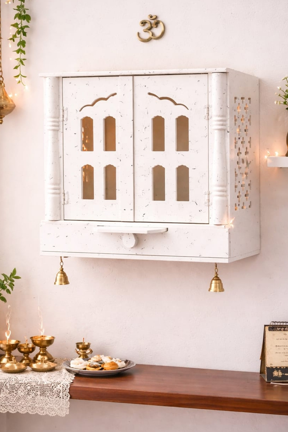 Image of JAMWAIART Wooden Temple for Home Pooja, Arti ram mandir Solid Wood Home Temple