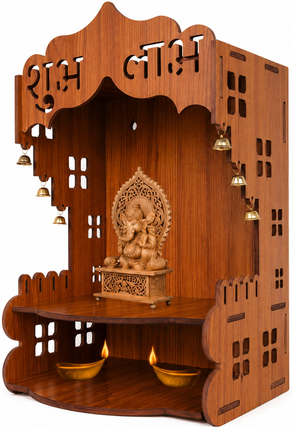 Image of dktextile Wooden Home Temple & Storage Shelf Engineered Wood Home Temple