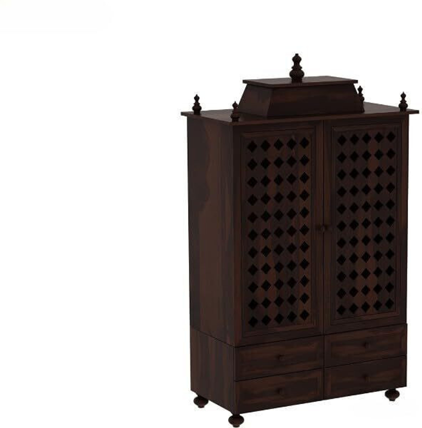 Image of VARSHA FURNITURE Solid Wood Temple for Home|Mandir|Pooja Stand|Mandapam with 4 Drawers- Walnut Solid Wood Home Temple