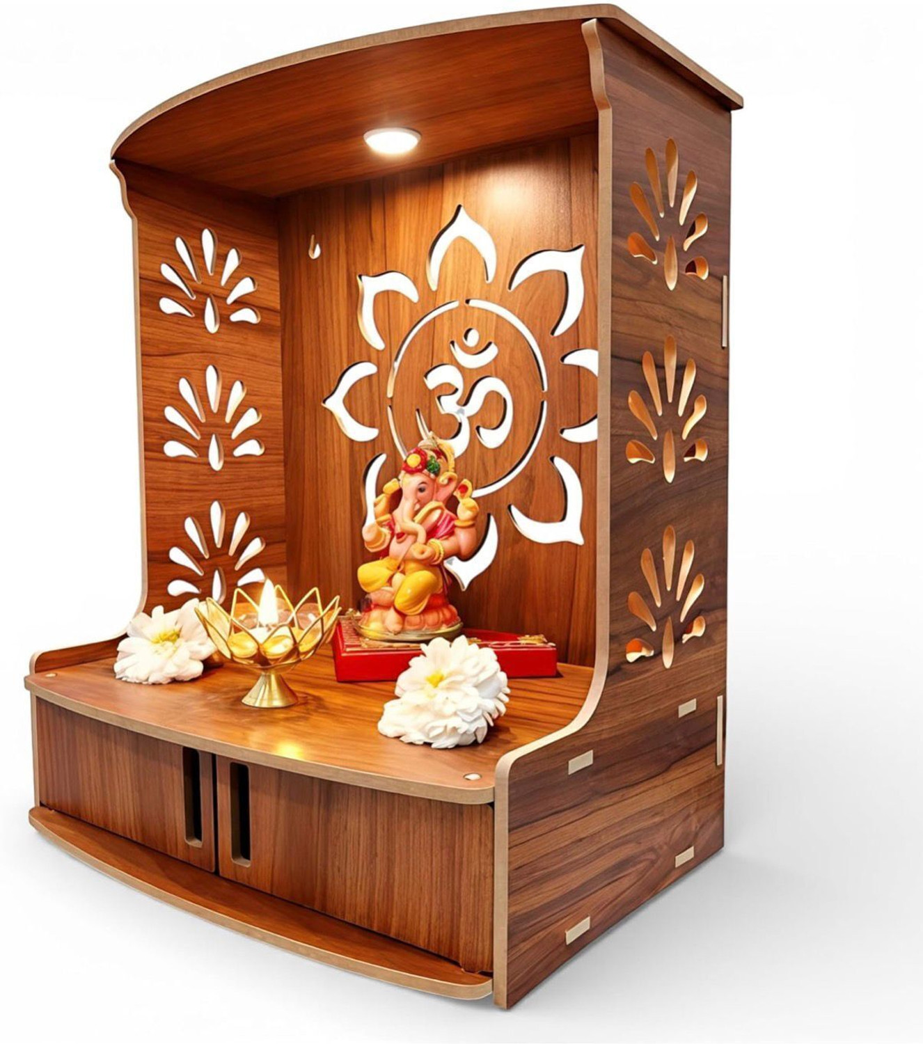 Image of akashi Wooden Temple for Home Pooja Decorative Traditional Mandir Stand Solid Wood Home Temple