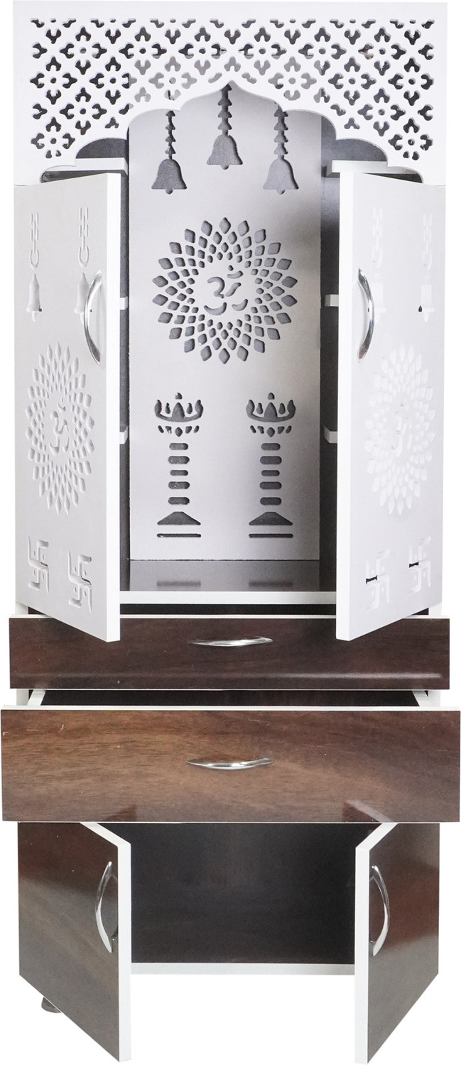 Image of MandirParadise Designer Wooden Mandir for Home with Storage Cabinet & LED Engineered Wood Home Temple