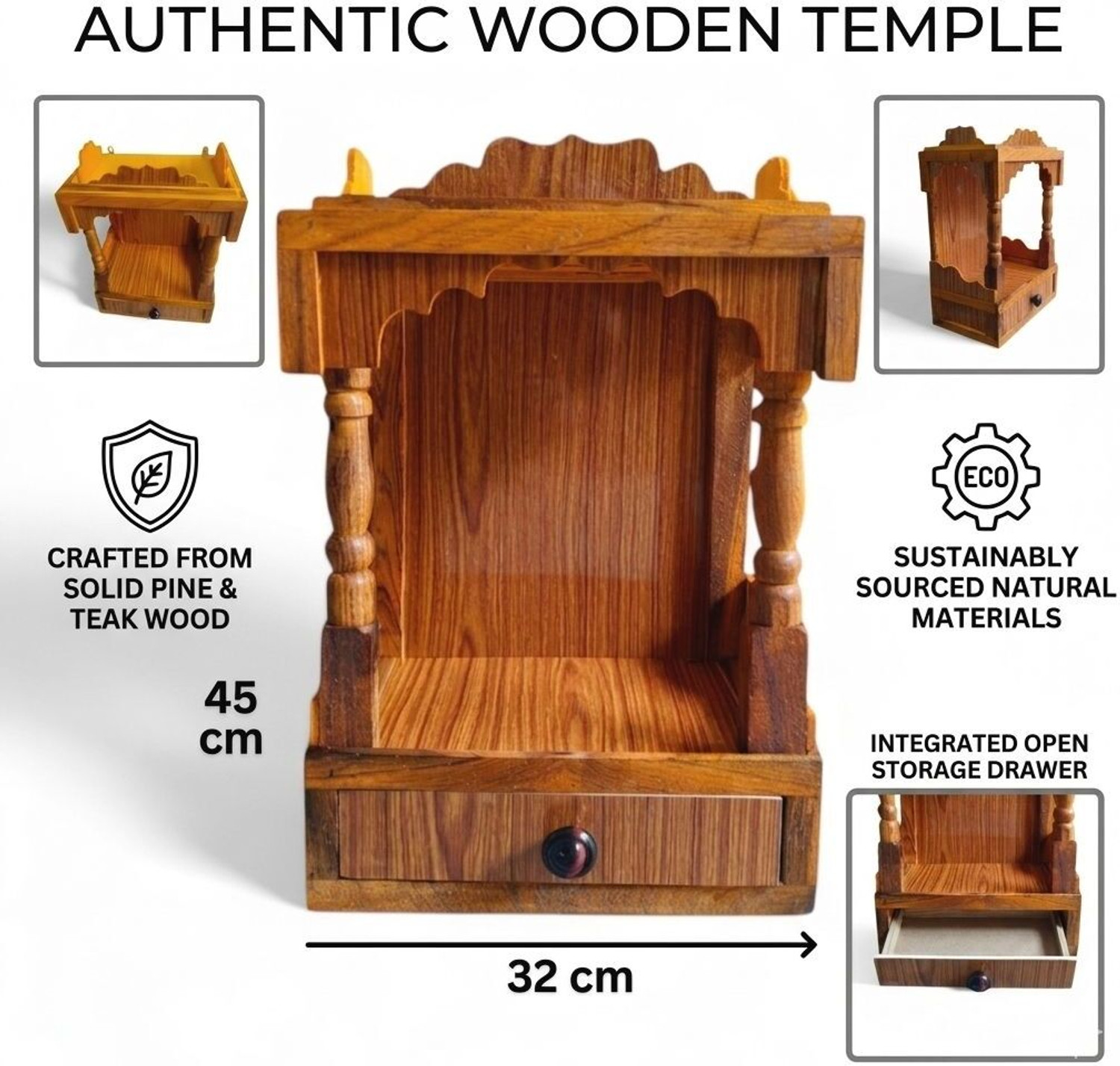 Image of Namo Enterprises wooden temple for office /home /shop Engineered Wood Home Temple