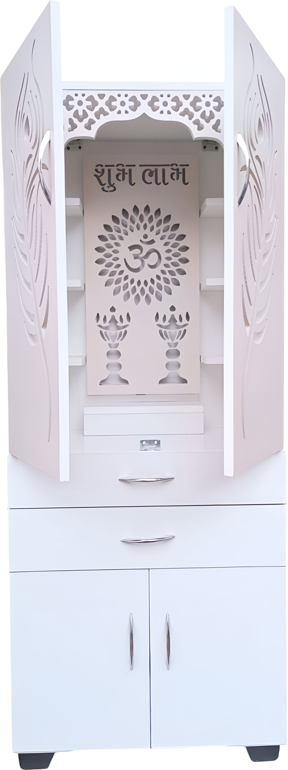 Image of God Of Decor White Corian Design Large Wooden Home Temple /Pooja Unit /Home Mandir / Engineered Wood Home Temple