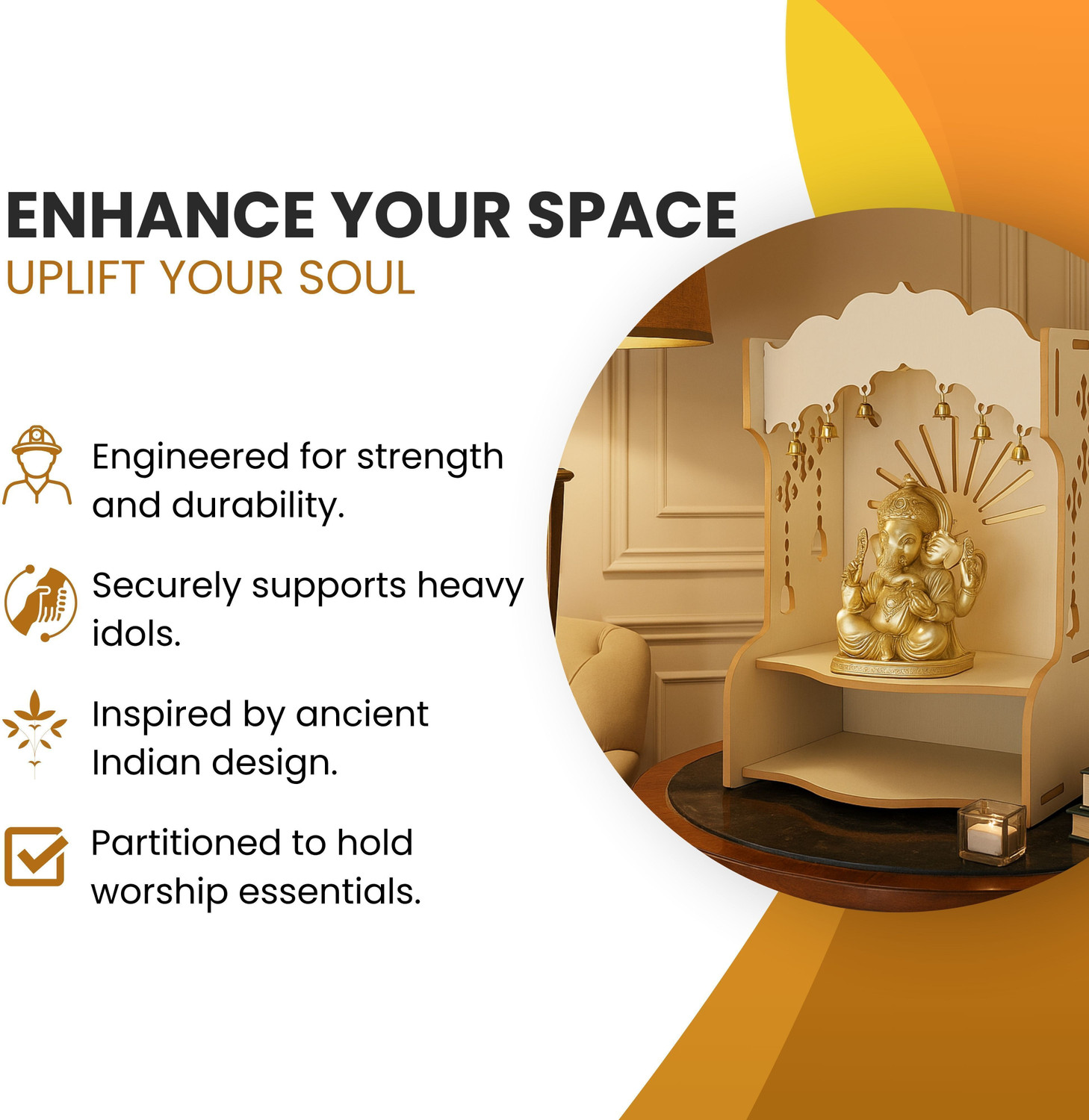 Image of Pinkcity Intenational Wall Mount Temple ll Pooja Ghar ll Dev Dwar For Home&Office Solid Wood Home Temple