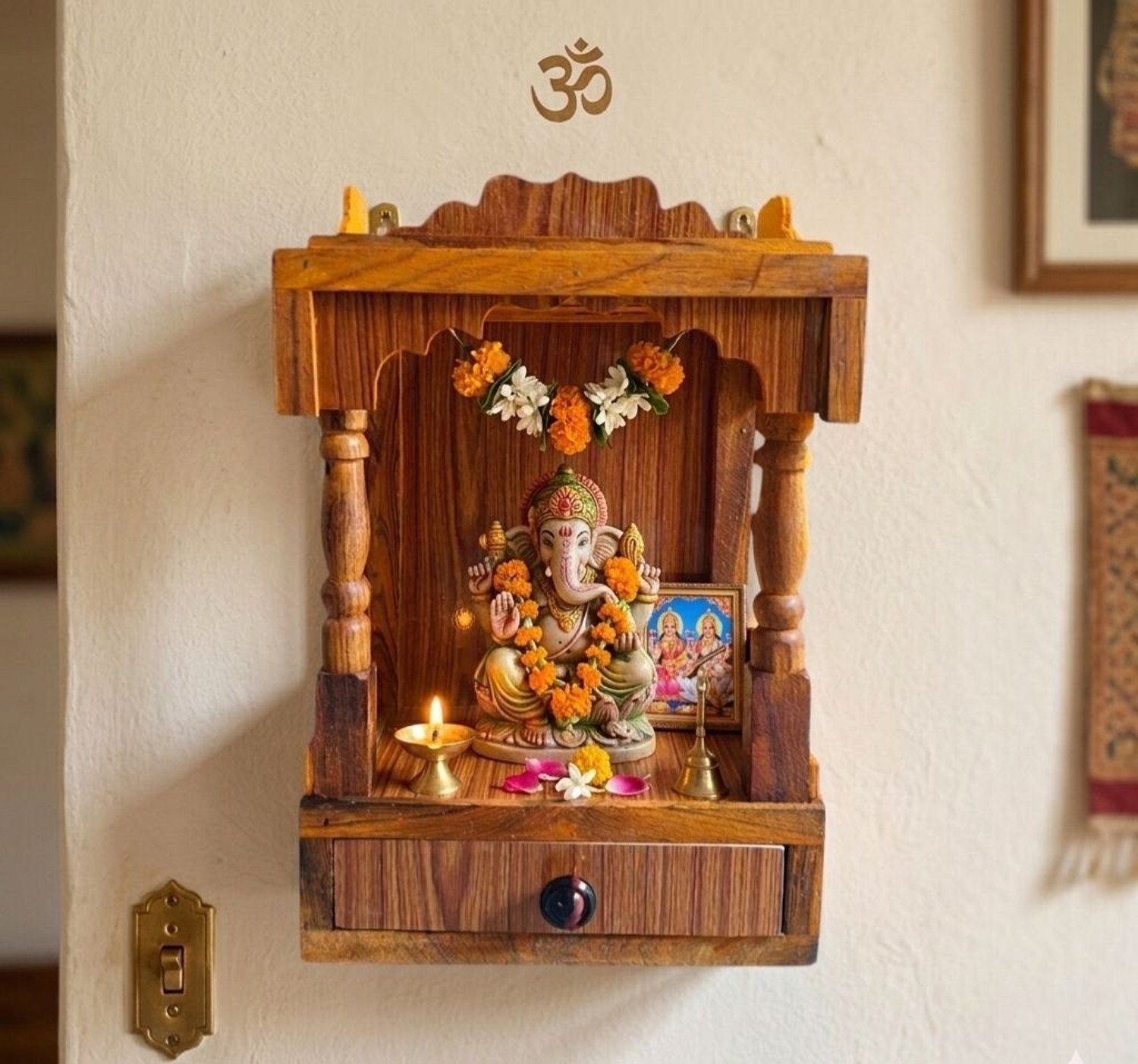Image of Namo Enterprises wooden temple for office /home /shop Engineered Wood Home Temple