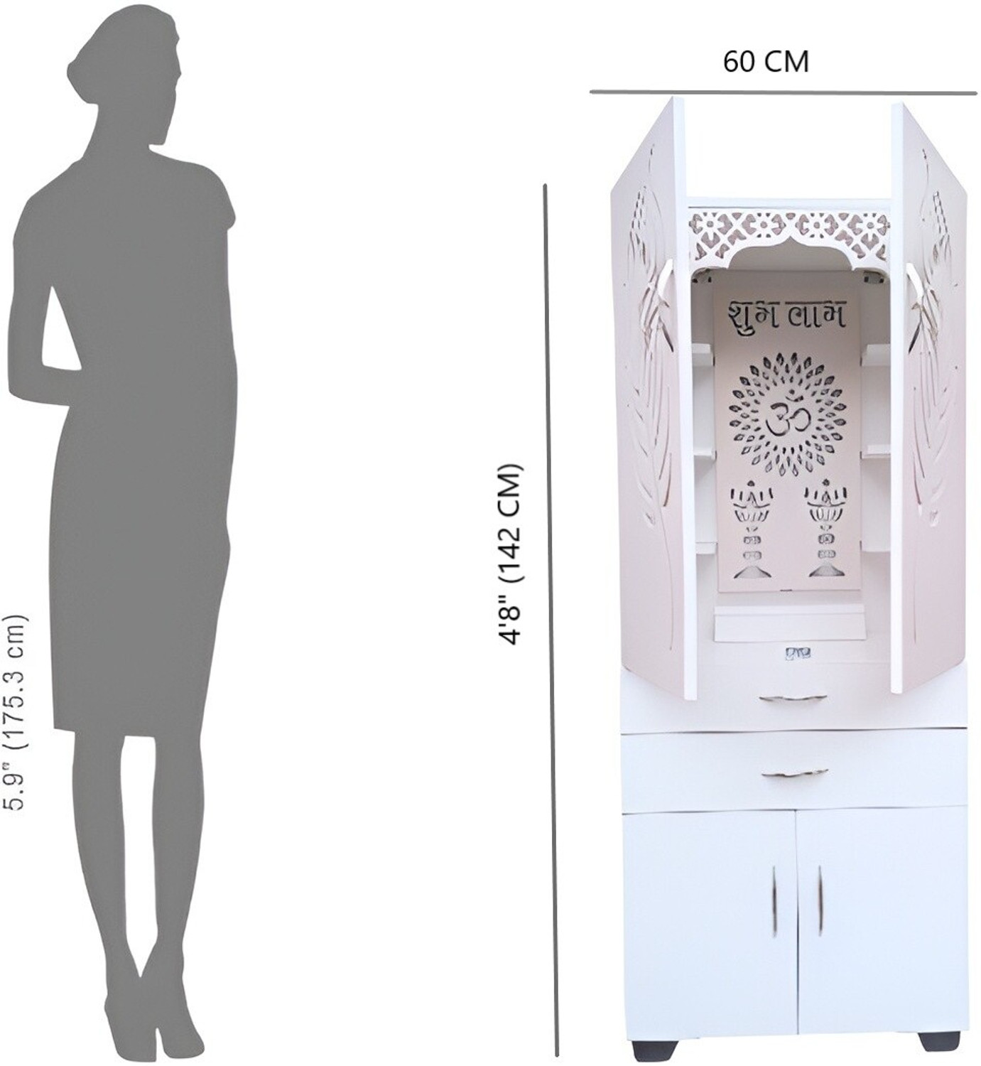 Image of God Of Decor White Corian Design Large Wooden Home Temple /Pooja Unit /Home Mandir / Engineered Wood Home Temple
