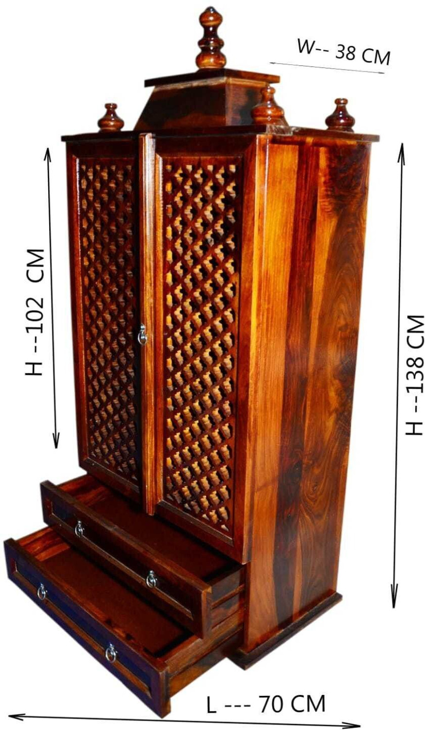 Image of VARSHA FURNITURE Solid Sheesham Wood Temple | Mandir| Pooja Ghar for Home & Decore| Navratri Solid Wood Home Temple