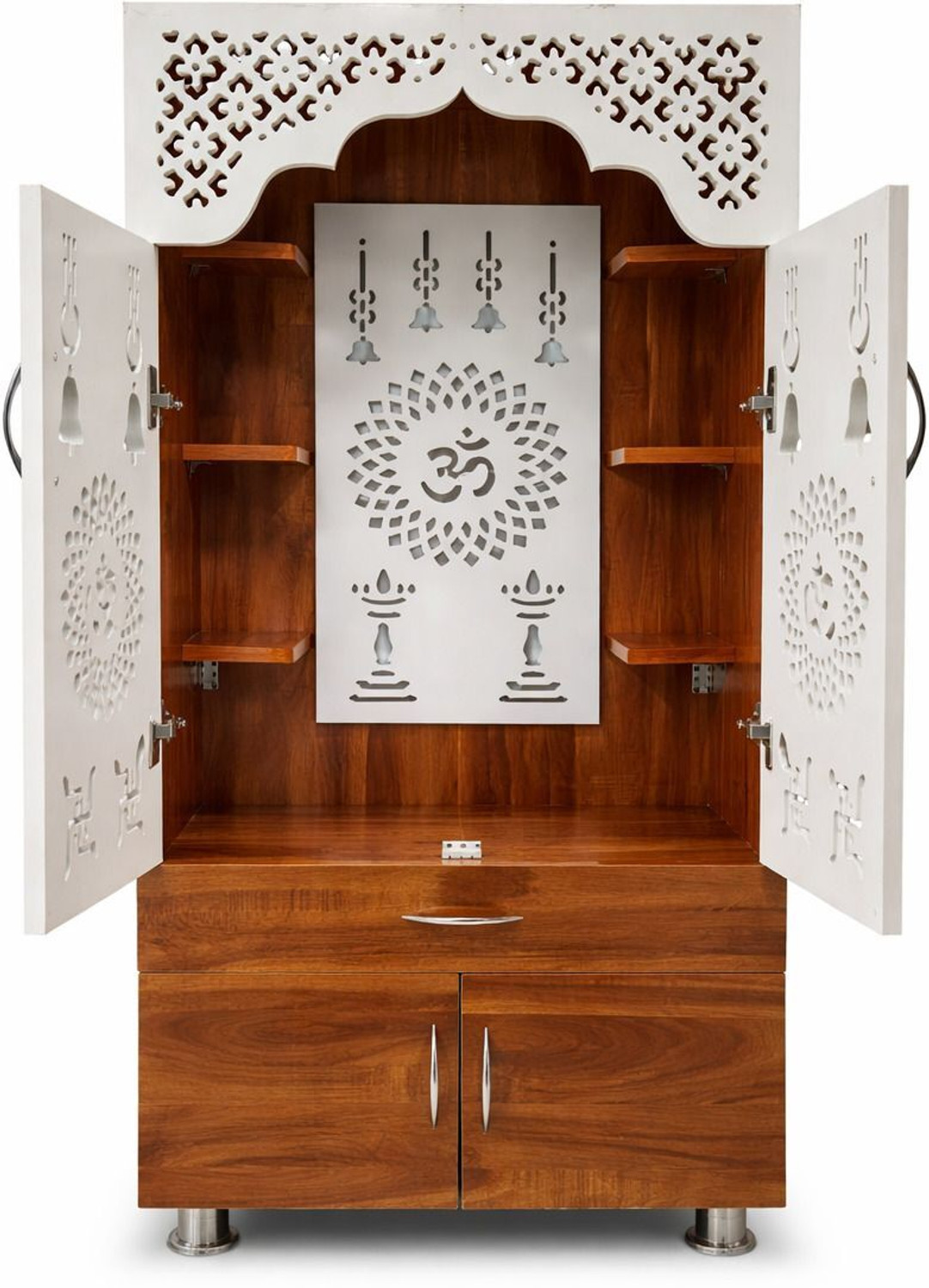 Image of Kankveera crafts Wooden Temple For Home /Pooja Mandir with LED Backlight Engineered Wood Home Temple
