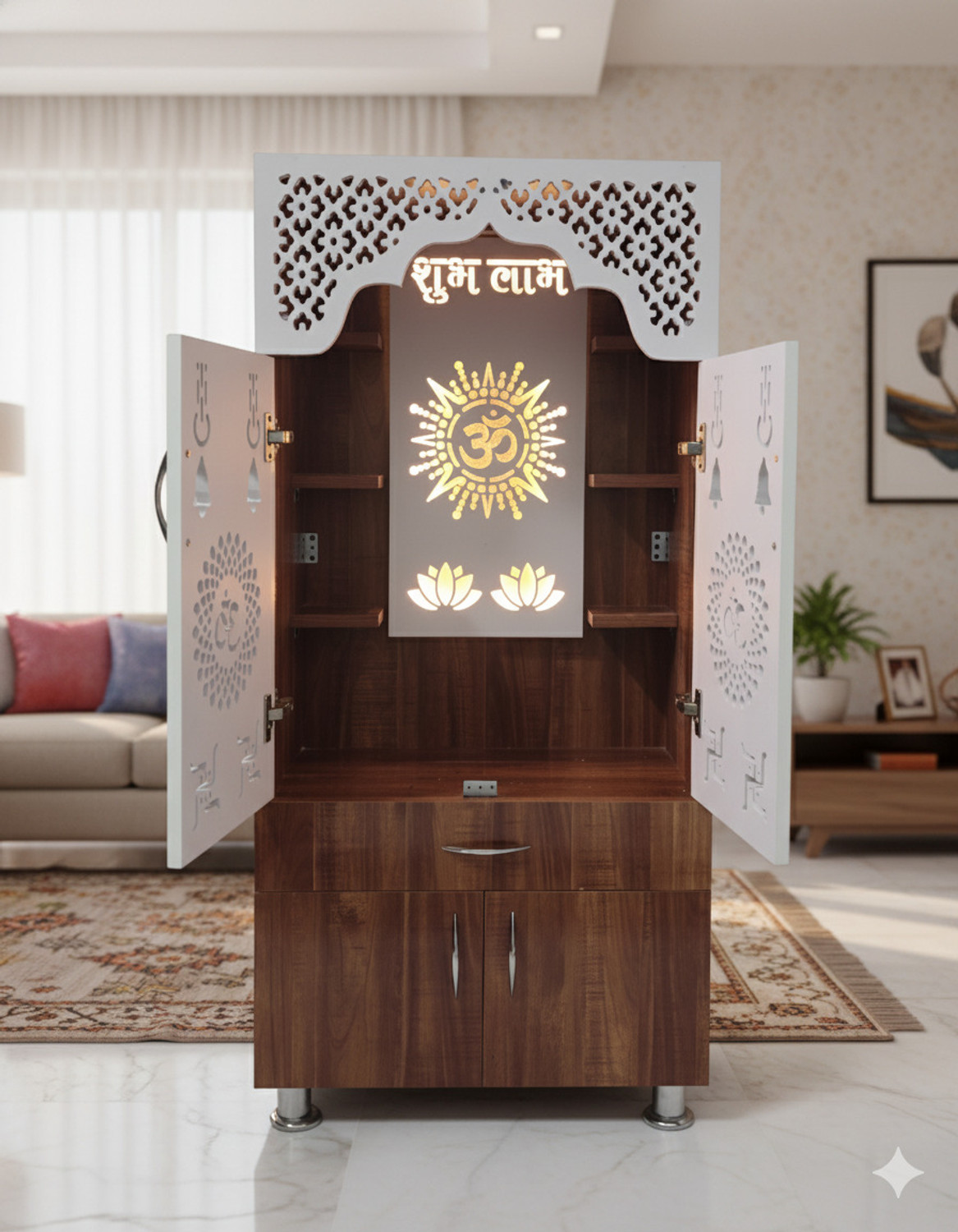 Image of Flipkart Perfect Homes Studio Temple for Home /Pooja Mandir with Led Light Engineered Wood Home Temple