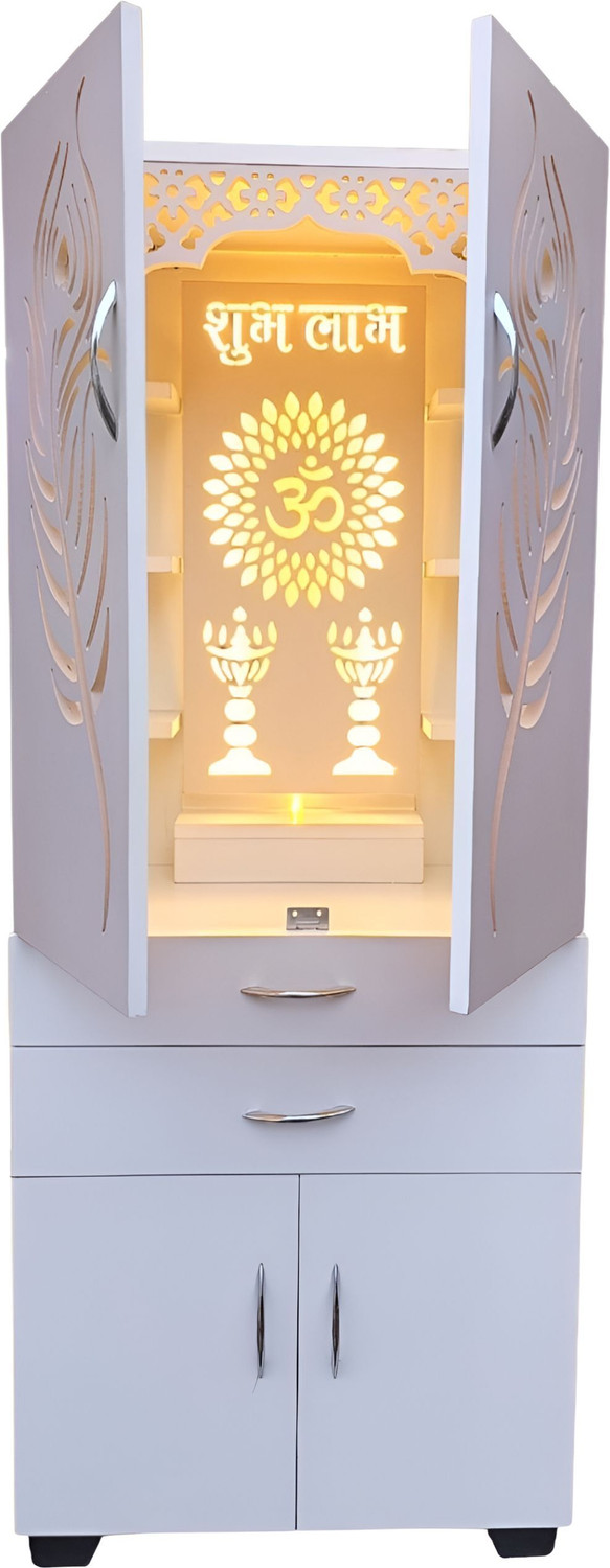 Image of God Of Decor White Corian Design Large Wooden Home Temple /Pooja Unit /Home Mandir / Engineered Wood Home Temple