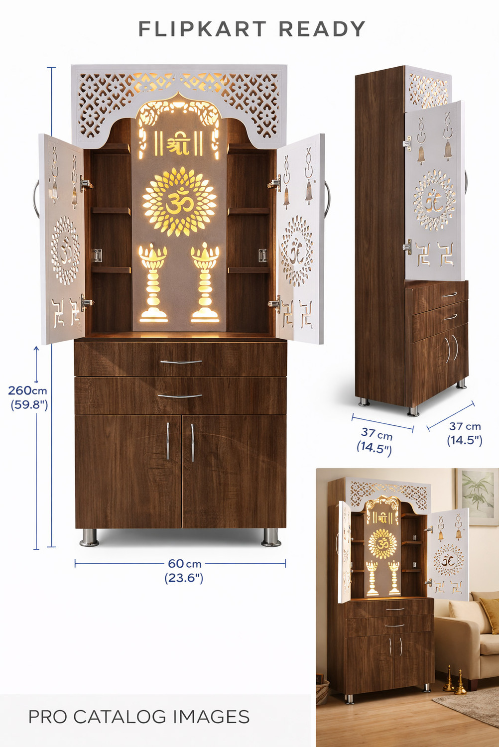 Image of Flipkart Perfect Homes Studio Big Size Designer Temple for Home / Pooja Mandir Engineered Wood Home Temple