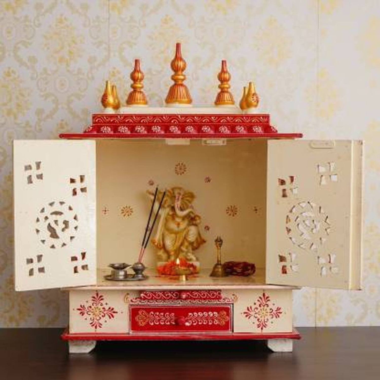 Image of kamdhenu art and craft Mandir Wooden Temple for Home Pooja, Arti Temple for Home and Office Solid Wood Home Temple