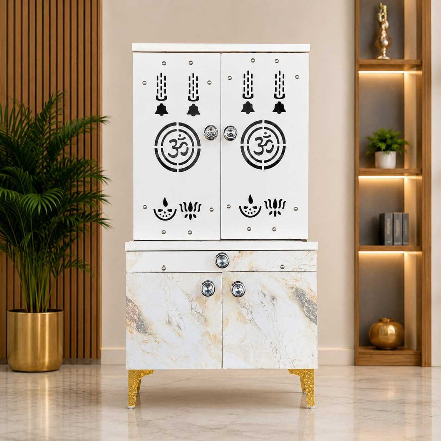 Image of Techf creation TECHF Marble Finish Engineered Wood Home Temple