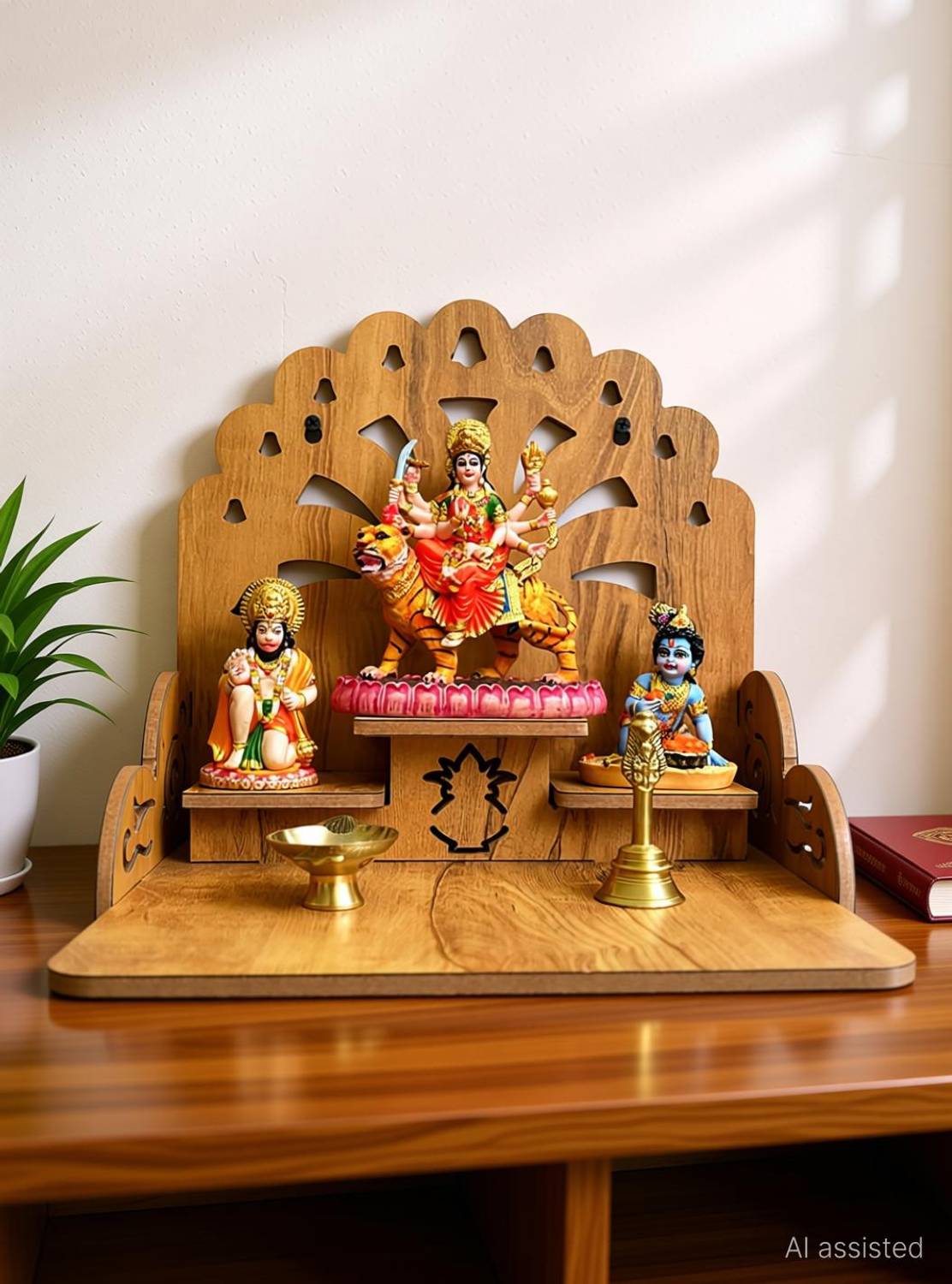 7CR New Temple - 3 Step (MG) Wooden Wall Shelf