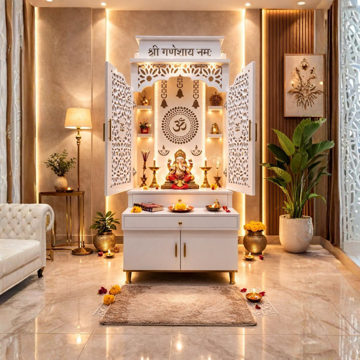 Image of HAKIM Wooden Pooja Mandir with Storage Solid Wood Home Temple