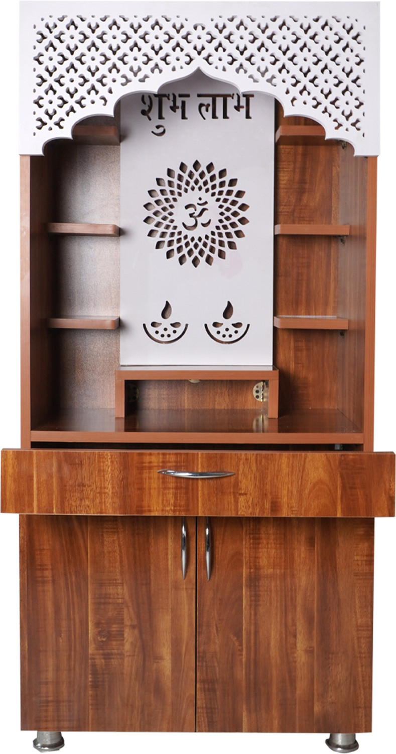 Image of MandirParadise Wooden Pooja Mandir with LED Shubh Labh & Om Design | Traditional Home Temple Engineered Wood Home Temple (Height: 130, Pre-assembled)