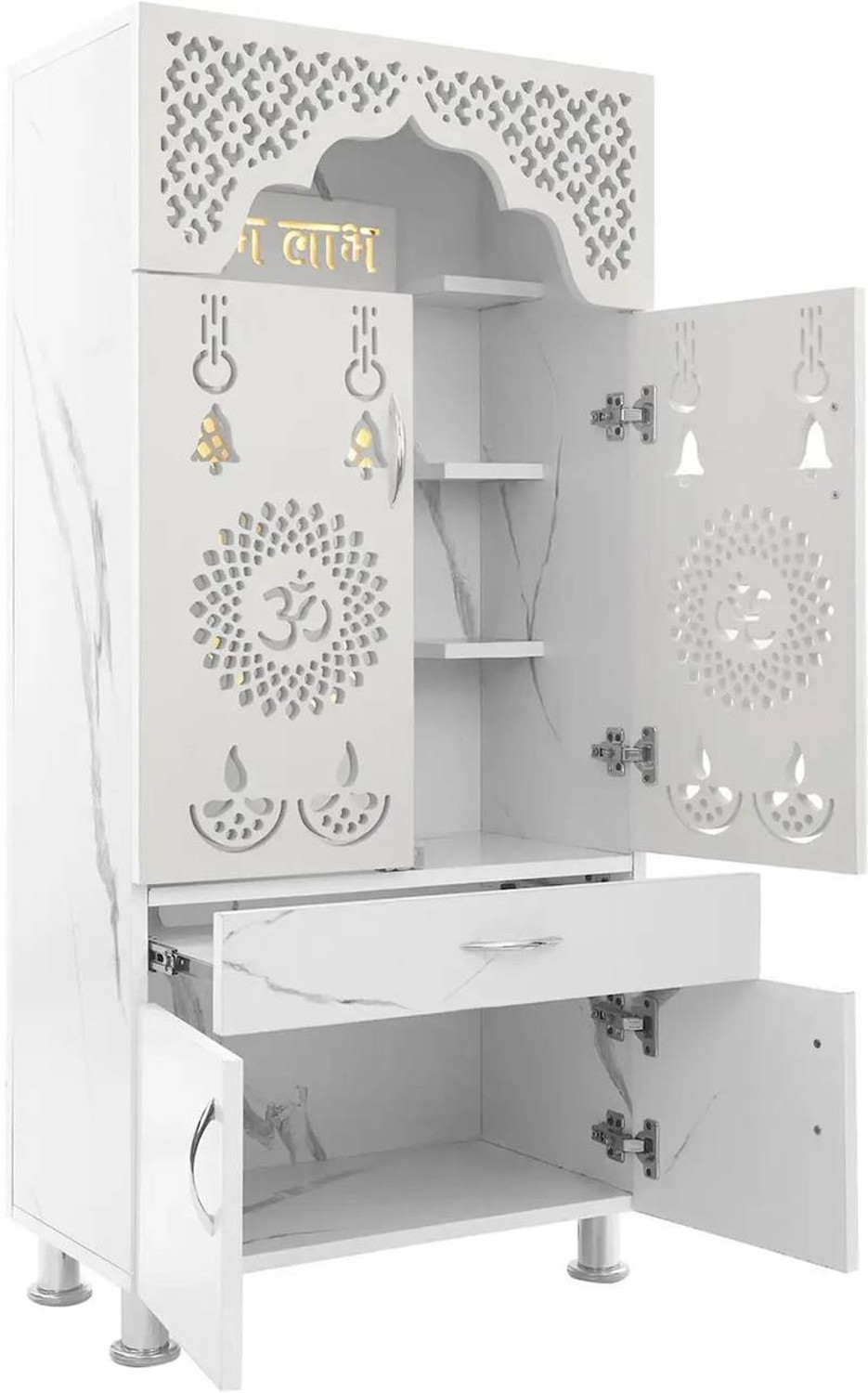 Image of Foxit Furniture Temple /Pooja Unit /Mandir With Led Light Engineered Wood Home Temple Engineered Wood Home Temple