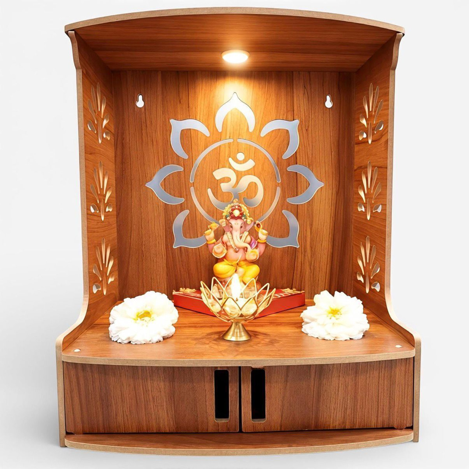 Image of akashi Wooden Temple for Home Pooja Decorative Traditional Mandir Stand Solid Wood Home Temple