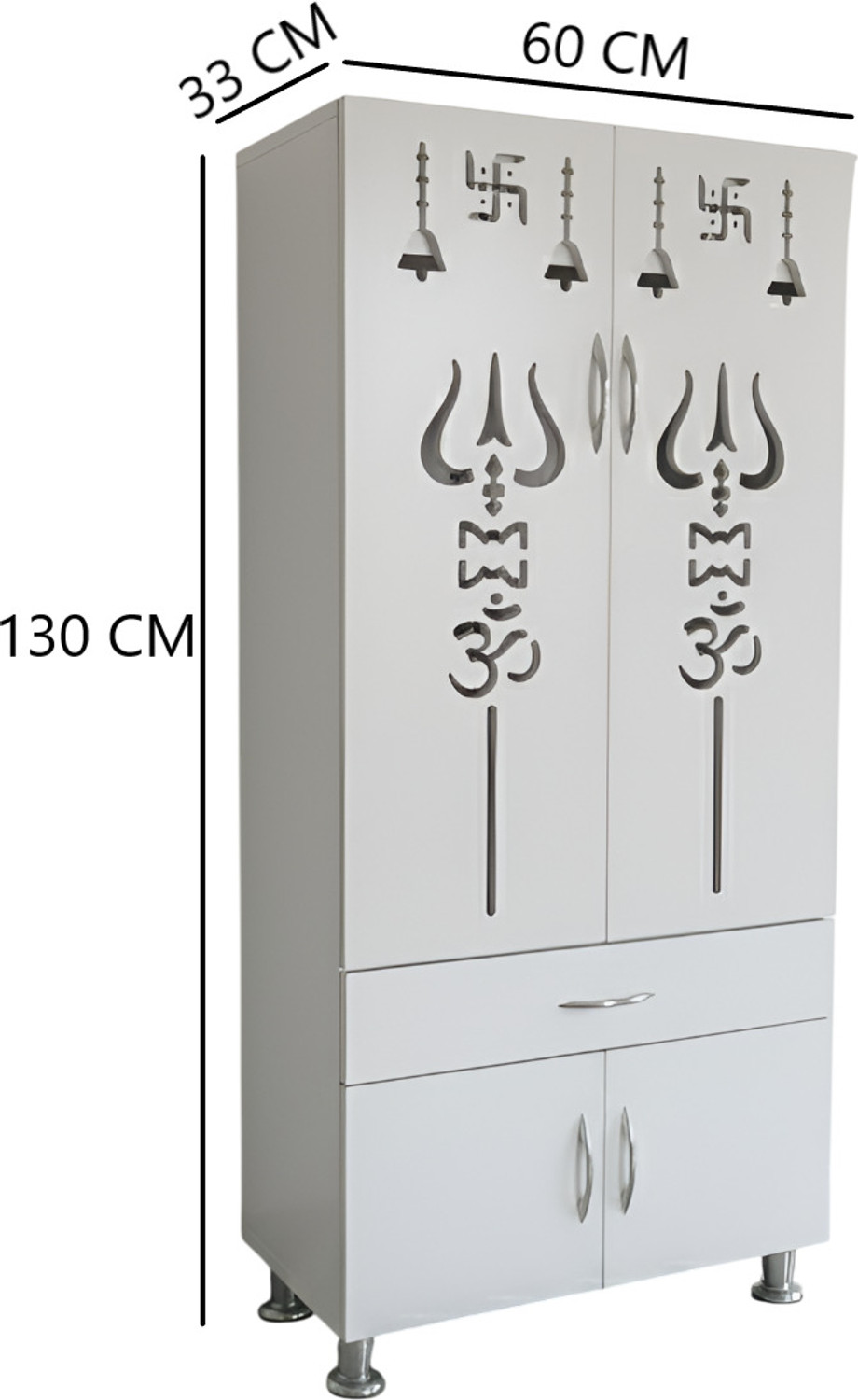 Image of The Wooden Factory White Shiv Mandir with 'Om Namah Shivaya' LED Light | Trishul Cutouts Design Engineered Wood Home Temple