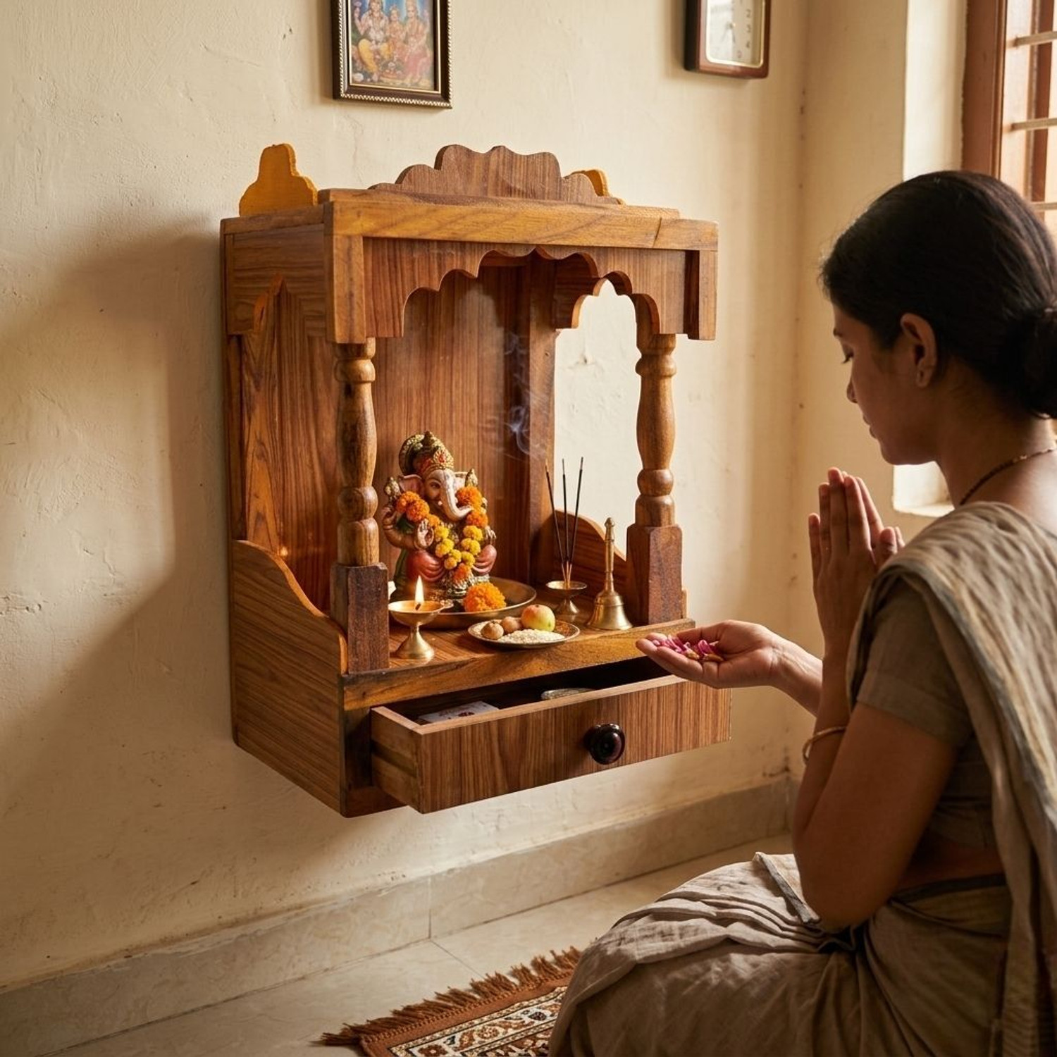Image of Namo Enterprises wooden temple for office /home /shop Engineered Wood Home Temple