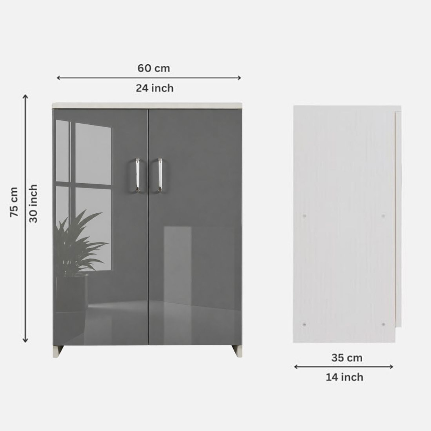 Image of SPECIALITY PANELS 2 Door Mirror Glossy triple layered UV Resistant with 4 Shelfs Cabinet Engineered Wood Shoe Rack