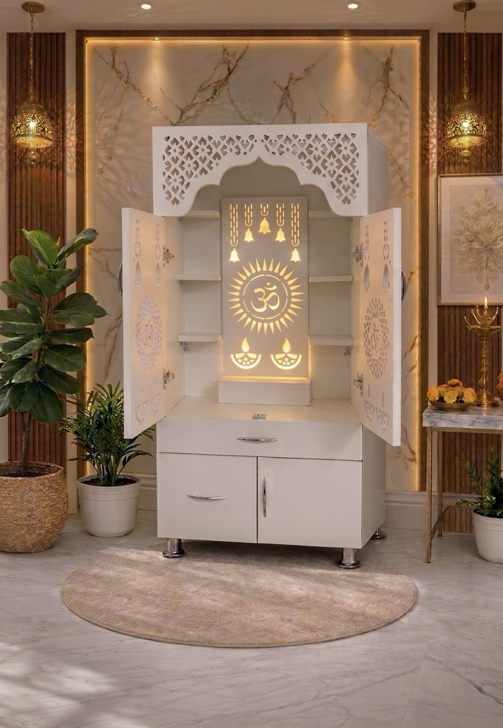 Image of ArhantaCraft Premium quality Home Temple|Pooja Unit|Pooja Mandir| inbuilt led light Engineered Wood Home Temple