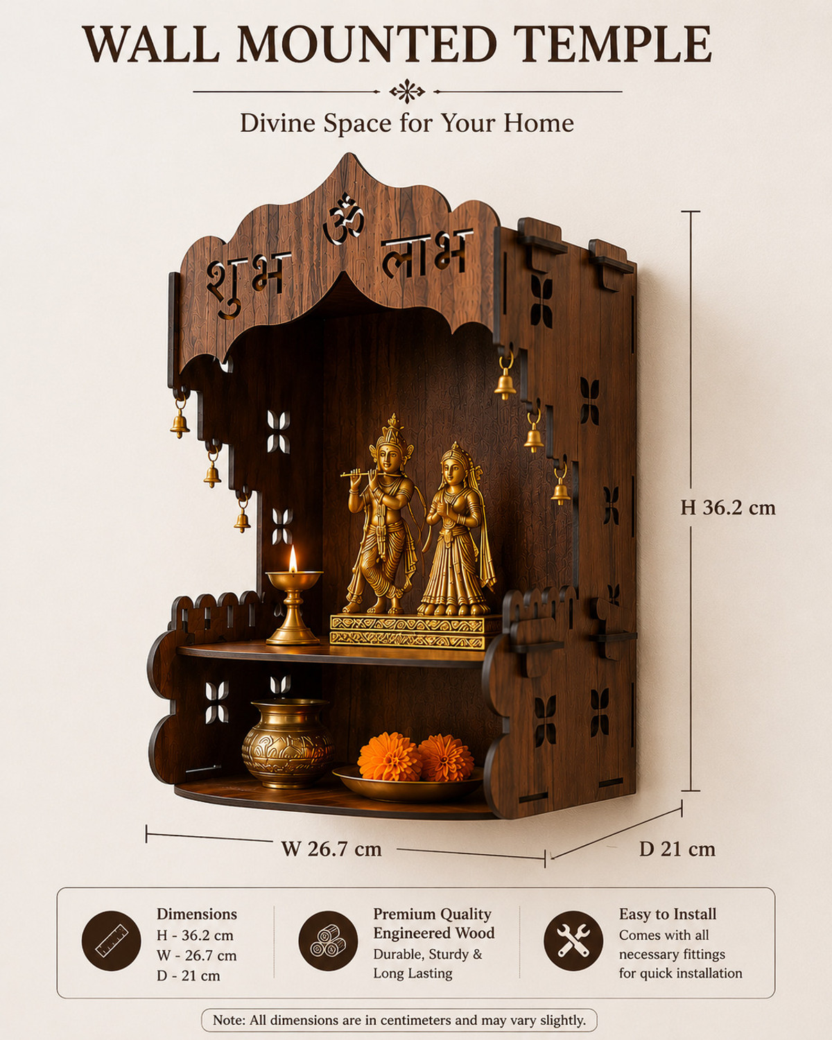 Image of Krishna Mart Shubh Labh Wall Mounted Mandir Engineered Wood Home Temple