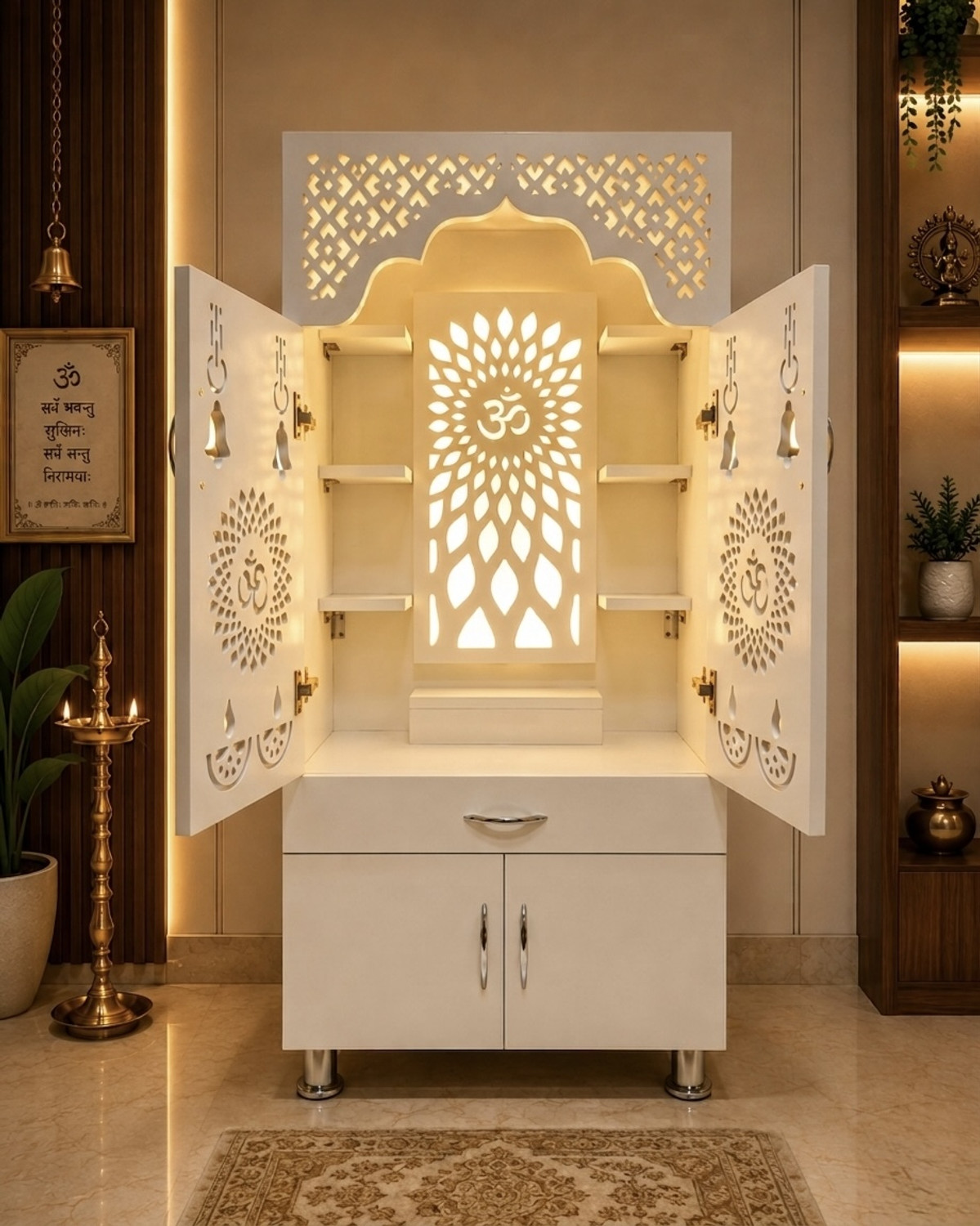 Image of ArhantaCraft Premium quality Home Temple|Pooja Unit|Pooja Mandir| inbuilt led light Engineered Wood Home Temple